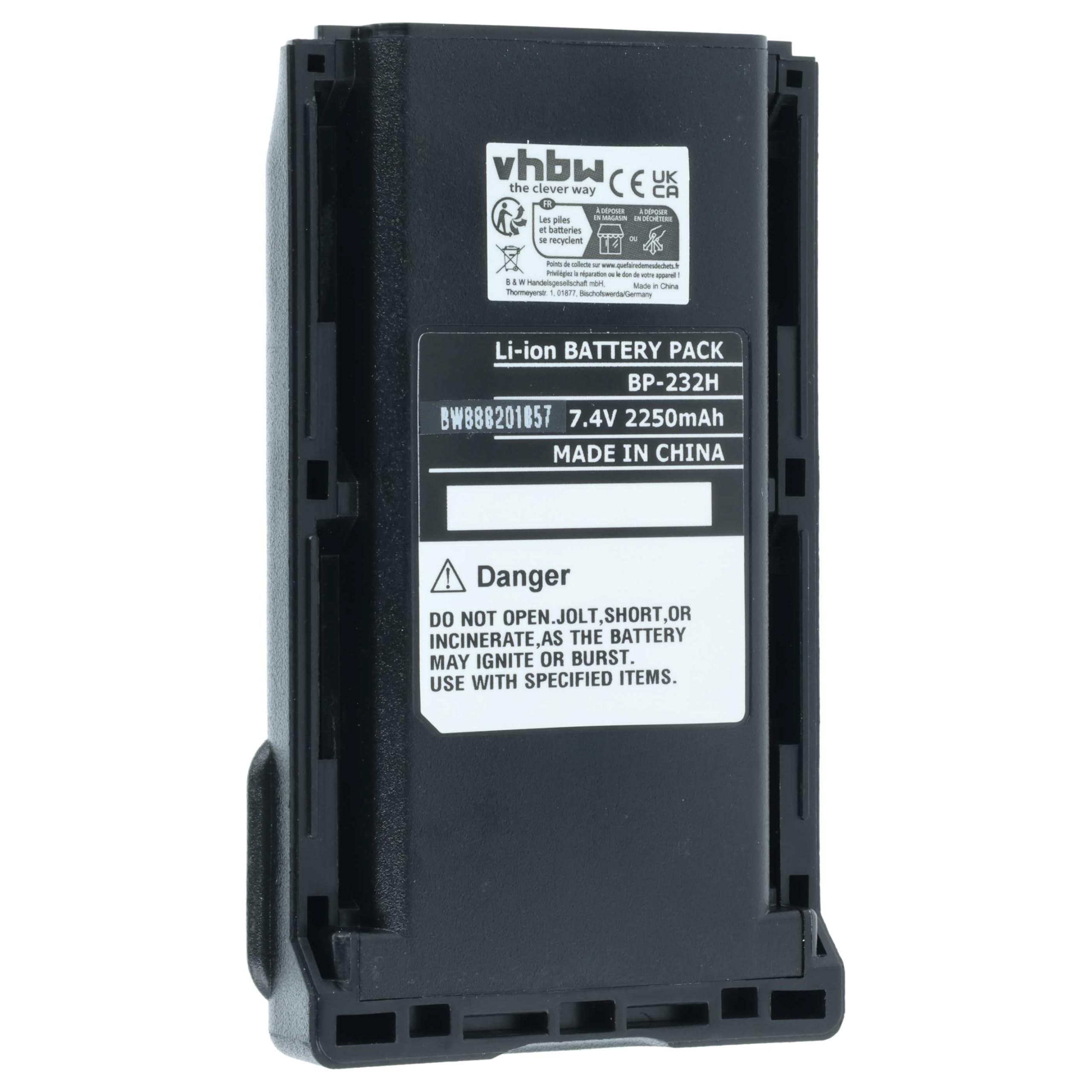 vhbw batteria sostituisce Icom BP-232LI, BP-232N, BP-232WP per radio (2250mAh, 7,2V, Li-Ion)