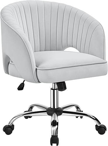 Yaheetech Silla de oficina en casa, silla de escritorio de terciopelo, silla giratoria moderna tapizada con respaldo de barril copetudo, ruedas
