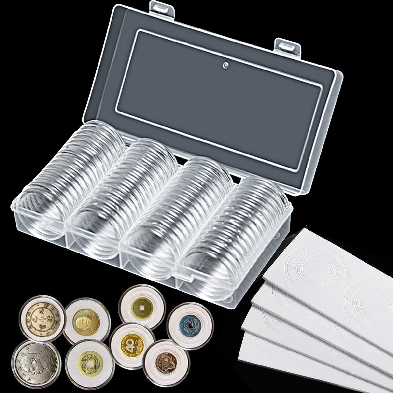 Capsules pour pièces de monnaie, 41 mm, capsules claires pour pièces de monnaie avec boîte de rangement, récipient de rangement en acrylique transparent en plastique pour pièces de monnaie et