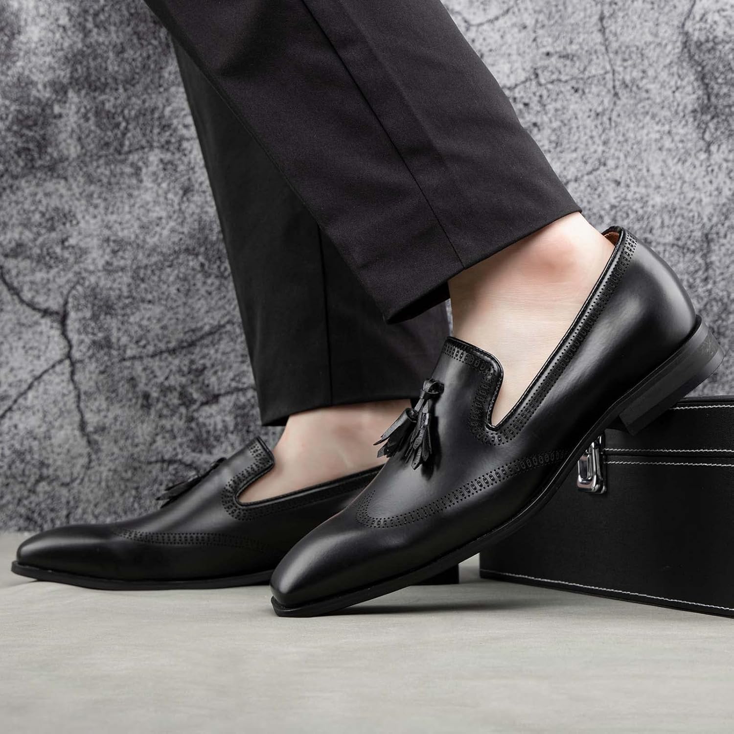 JITAI Mens Shoes - Casual Leather and Suede Penny Loafers for Men, Comfortable Low-Heels, Slip-On Dress Shoes for Wedding, Business, and Formal Events in Black or Brown - Image 2