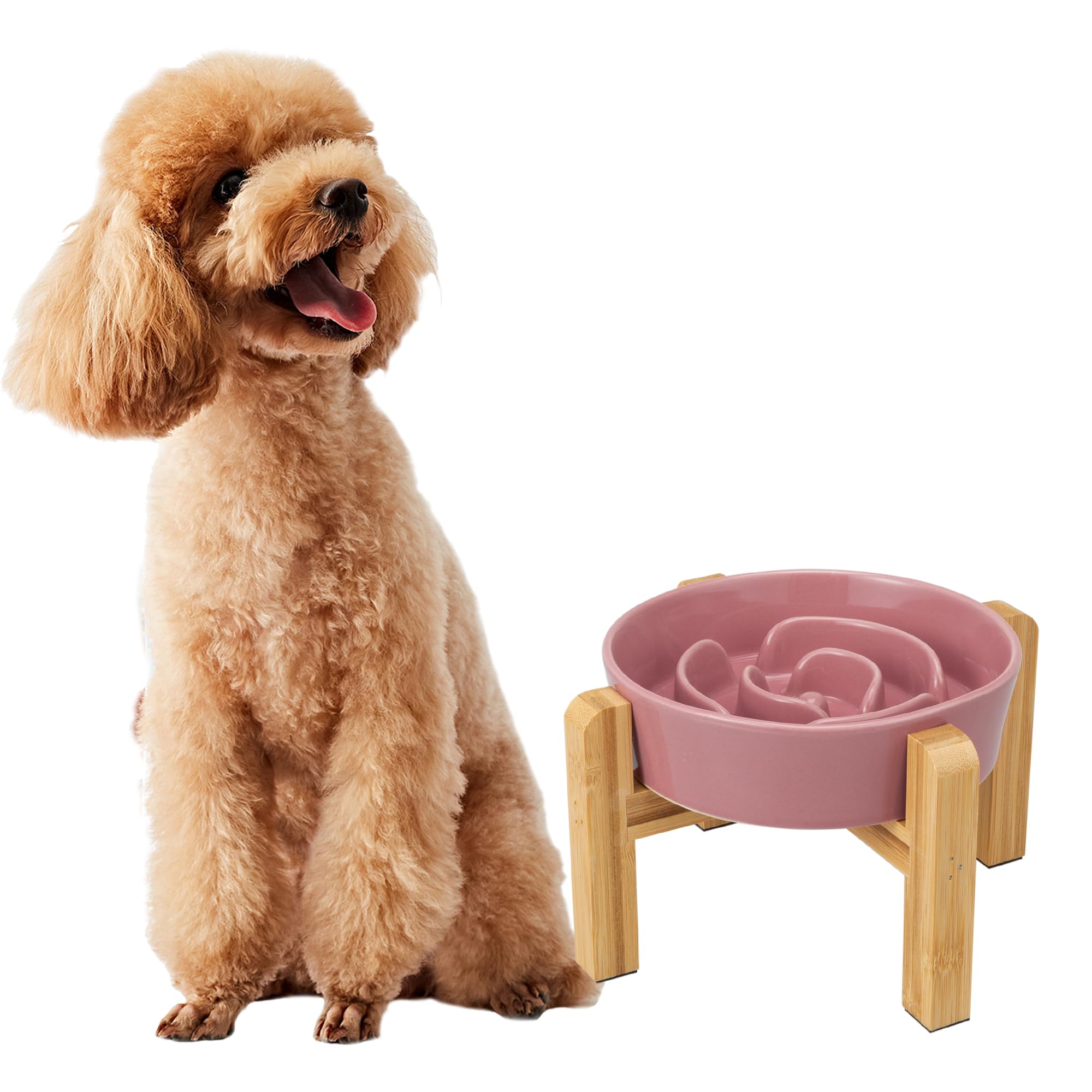 Gamelle anti-glouton en céramique rose pour sublimer le repas du chien