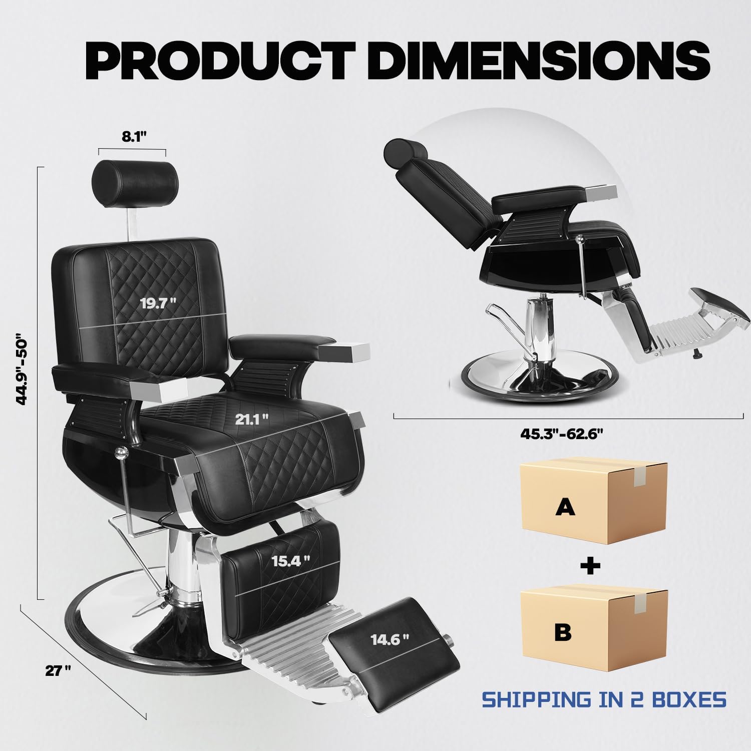 Professional All Purpose Reclining Barber Chair, Hydraulic Heavy Duty Hair Salon Stylist Chair with 360° Swivel, Adjustable Headrest & Footrest, Beauty Spa Tattoo Equipment, Black, 440lbs Capacity