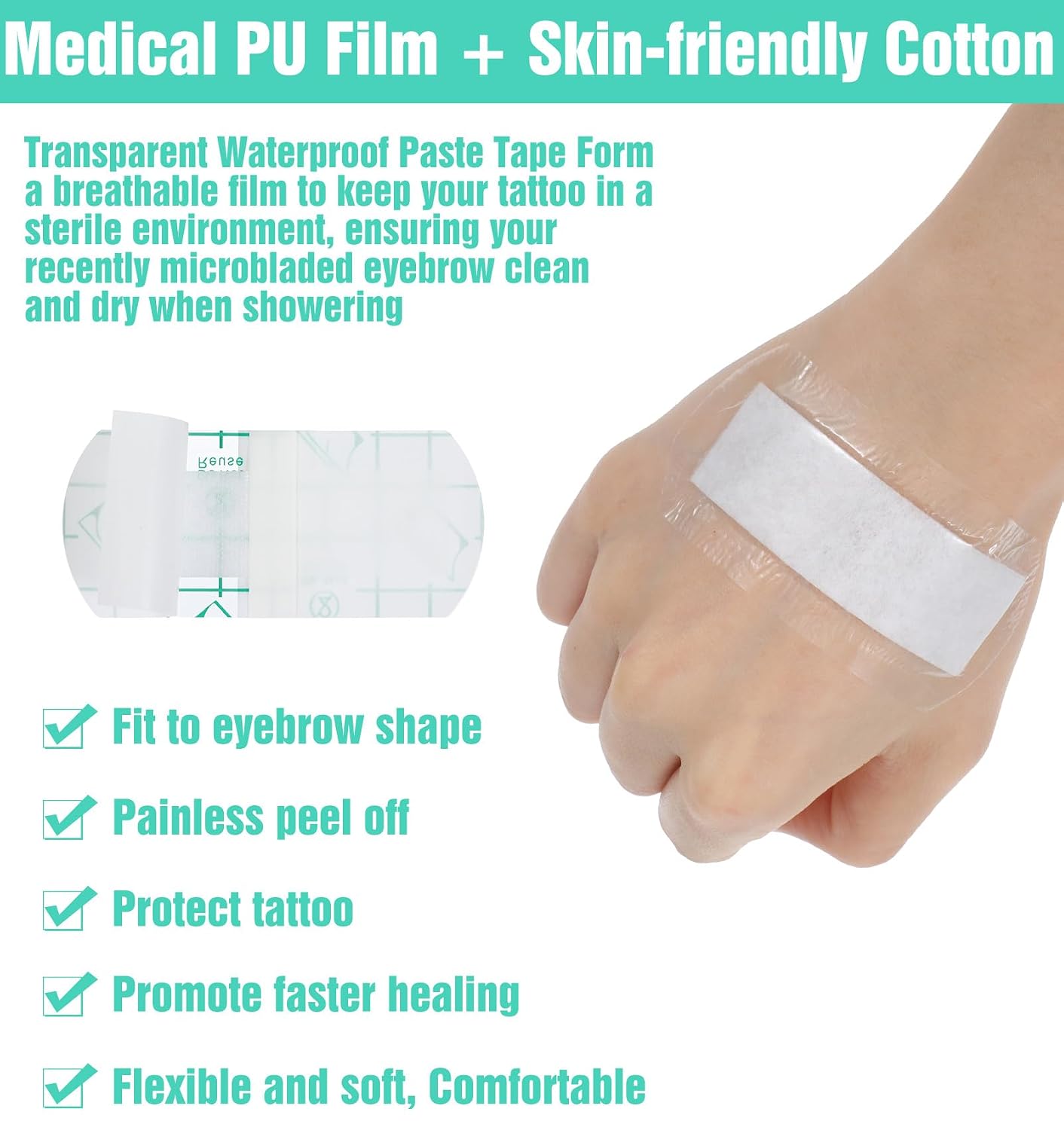 40Pcs Eyebrow Tape, Disposable Eyebrow Covers for Shower Waterproof Protective Tape, Permanent Makeup Aftercare, Salon & Home Use