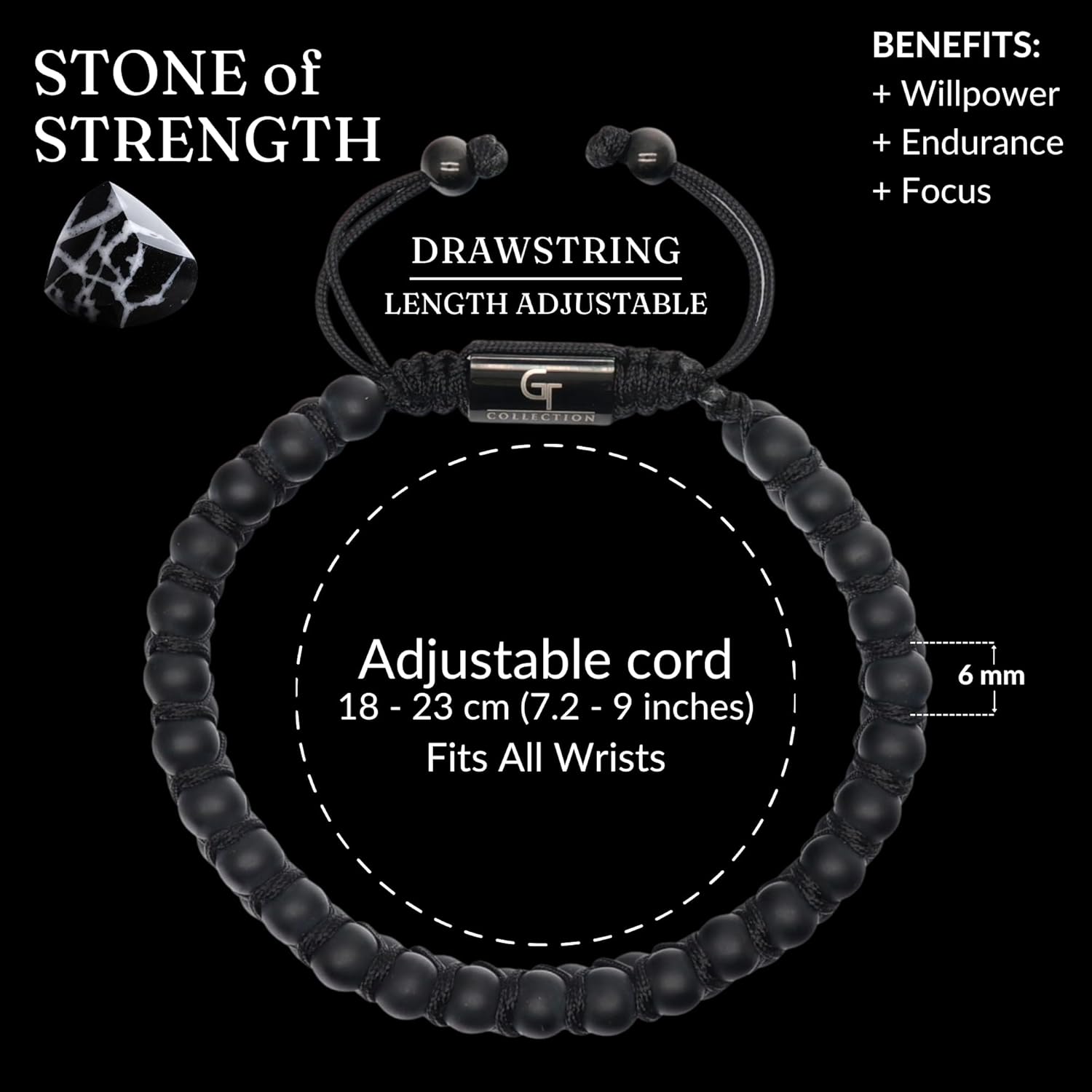 GT collection Bracelet for Men, Adjustable Double Beaded Bracelet - Gemstone Energy Bracelet for Protection and Strength, Handcrafted Men's Jewelry Gifts for Men - Image 3