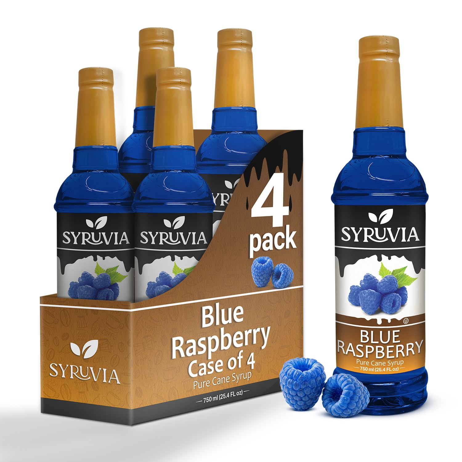 Blue Raspberry Syrup by Syruvia 4-Pack, 25.4 fl oz, Wholesale Coffee Syrup Shops, Cafes, Baristas, Bistros, & Beverage Bars, Bulk Kosher & Gluten-Free