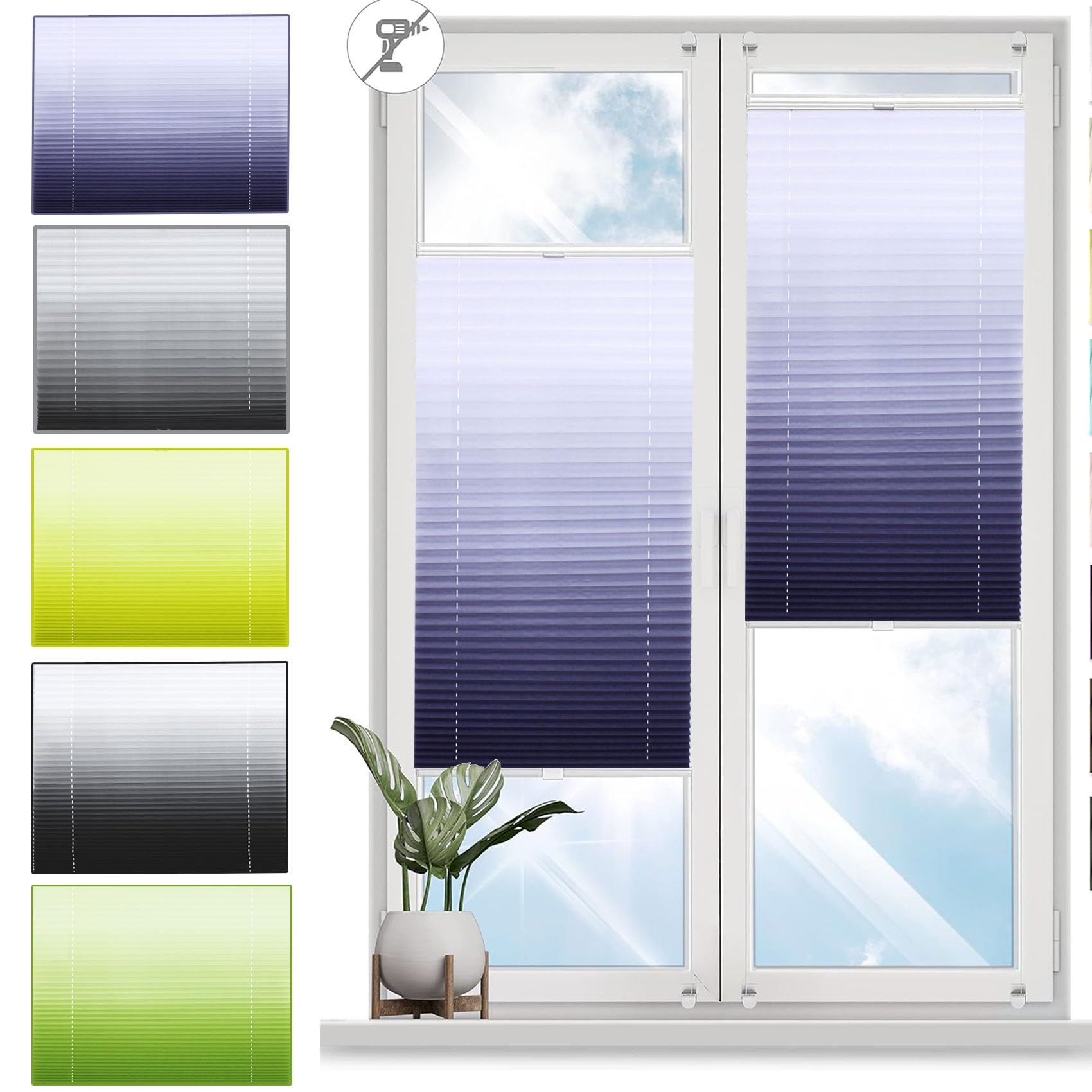 Pleated Blinds Window Blinds 25 x 50 cm No Drill Stick on, Easy Fit Pleated Window Shades, Self Adhesive Blinds for Bedroom,Kitchen,Bathroom, Purple