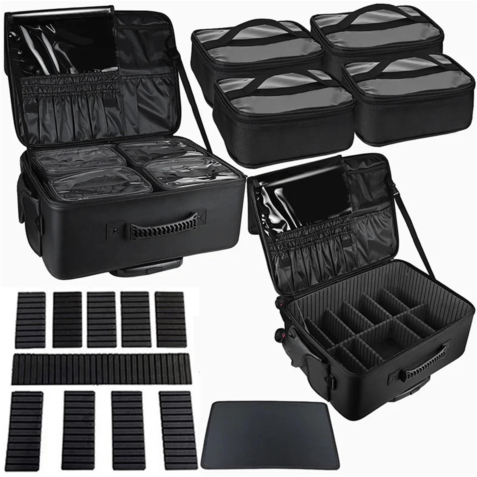 Valigia professionale for bellezza, nail art, borsa for il trucco, cassetta degli attrezzi for ricamo, organizer mobile con ruote universali for cosmetici(Black 1)