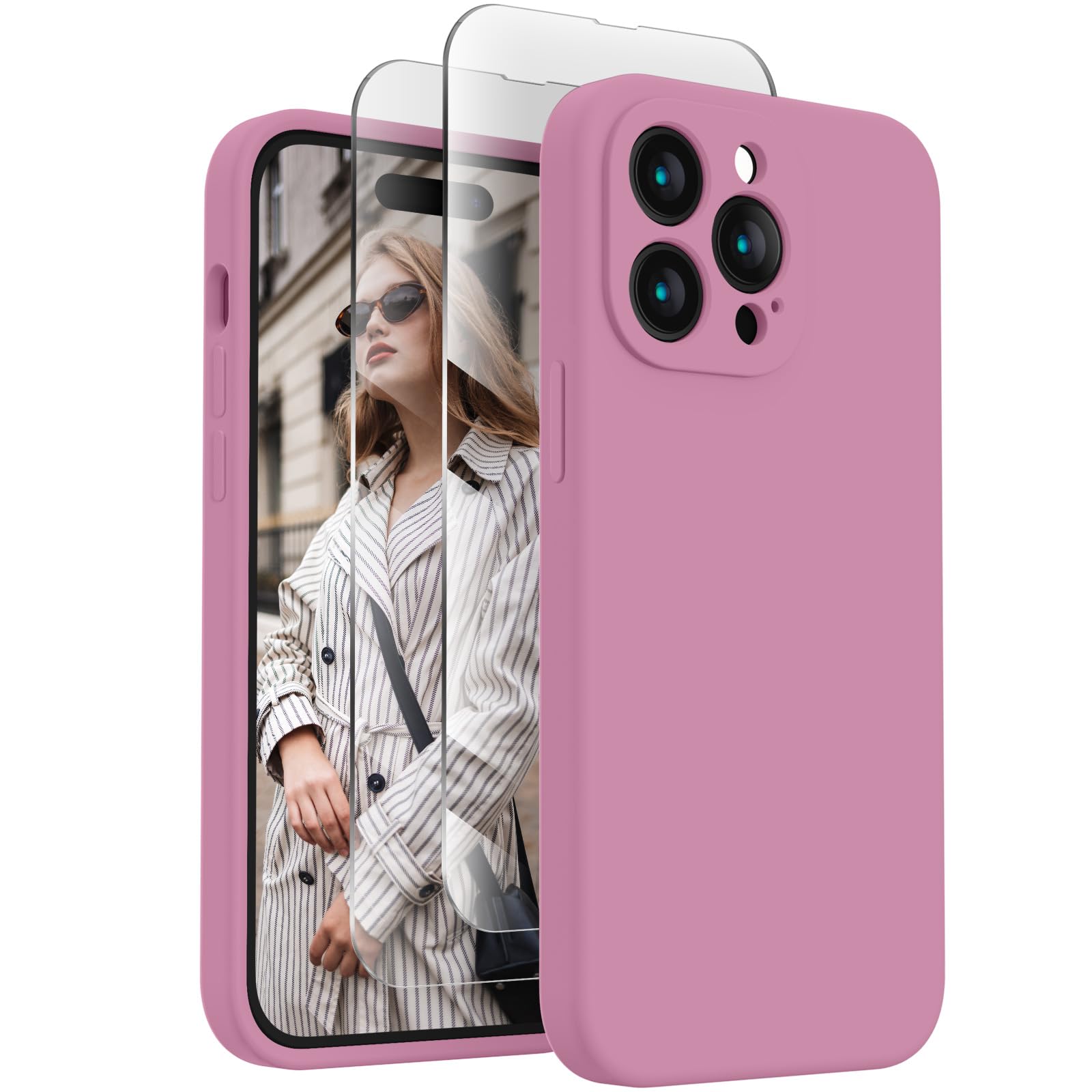 FireNova Designed for iPhone 14 Pro Max Case, Silicone Upgraded [Camera Protection] Case with [2 Screen Protectors], Soft Anti-Scratch Microfiber