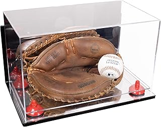 Better Display Cases Acrylic Catchers Glove Display Case with Mirror Case, Red Risers , Wall Mount and Mirror Base (A011/V16)