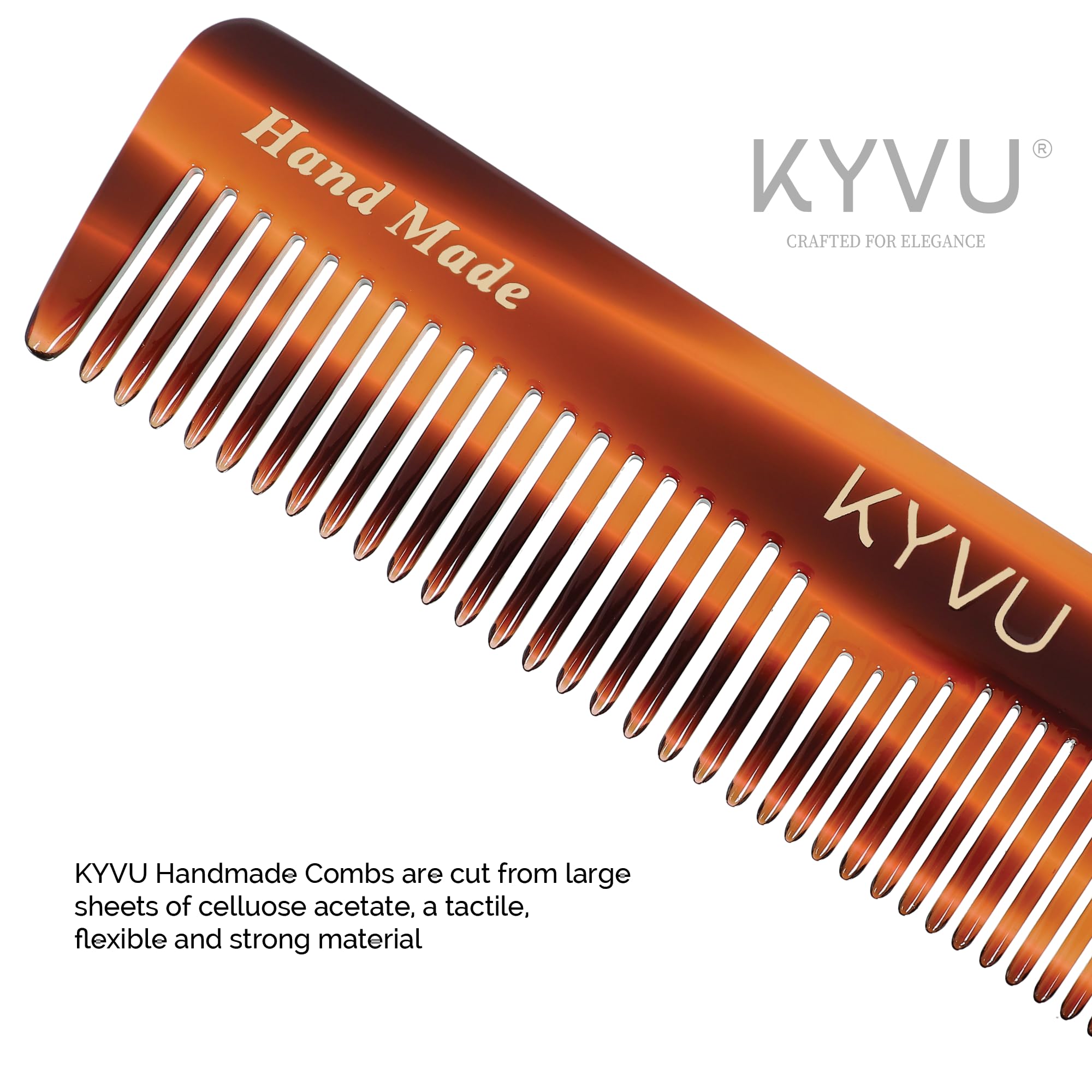 KYVU T4 Handmade Pocket Comb 12.9 cm, Coarse & Fine Tooth Styling Comb for Medium to Thick Hair, Cellulose Acetate - Image 3