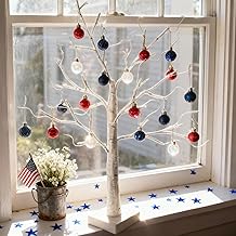 HipTree Mini Patriotic 4th of July Tree Ornaments Decorations,30ct 1.18 Inch Red White Blue Christmas Ornaments Set for Tree,Baubles for Memorial Day, Independence Day,Veterans Day, Flag Day