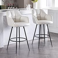 Vista 15 de Juego de 2 taburetes de bar de cuero, 30 pulgadas de altura de barra con respaldo, silla de bar para isla de cocina, taburetes de bar modernos