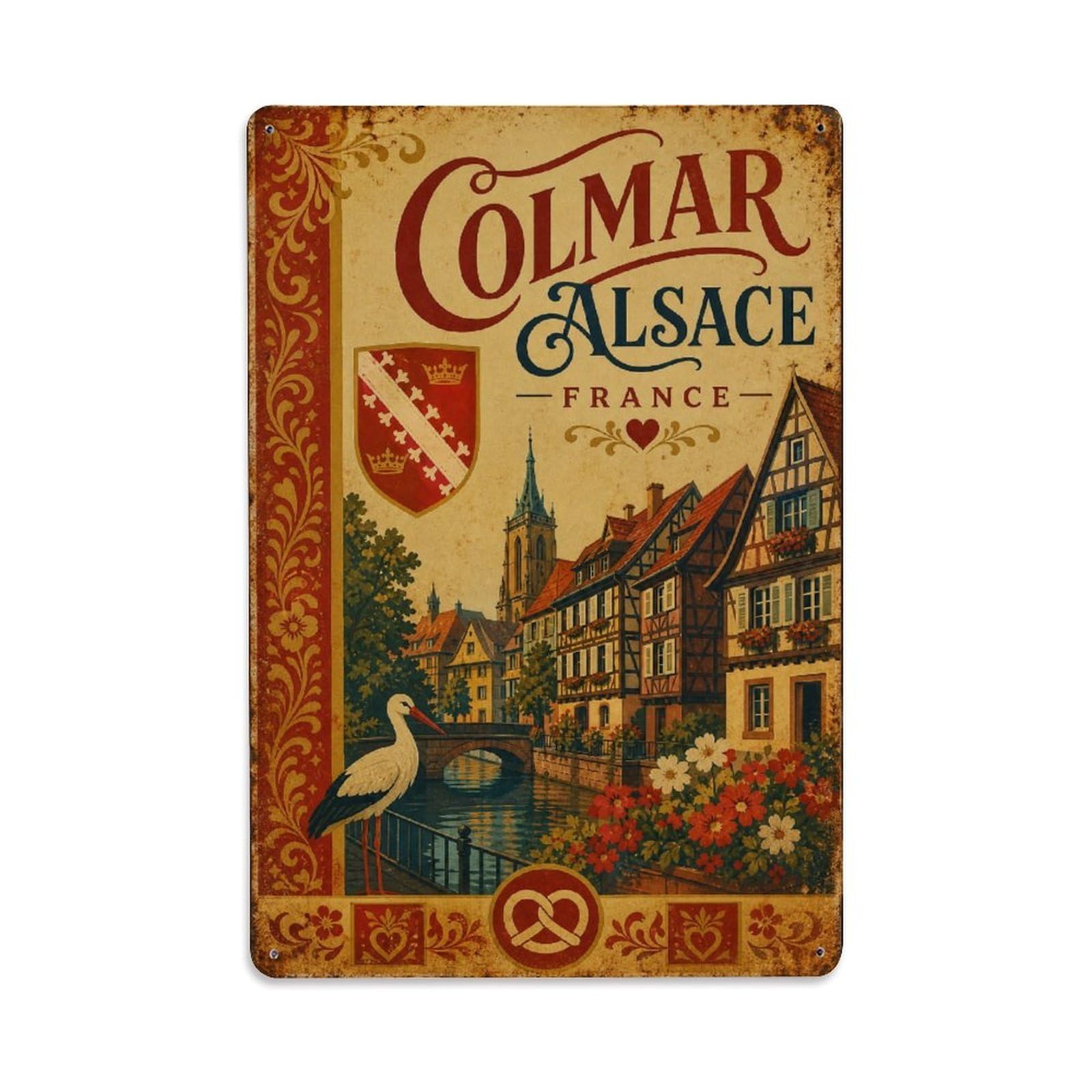 Gead 8X12inch Style Vintage Travel Colmar France Alsace Metal Tin Sign
