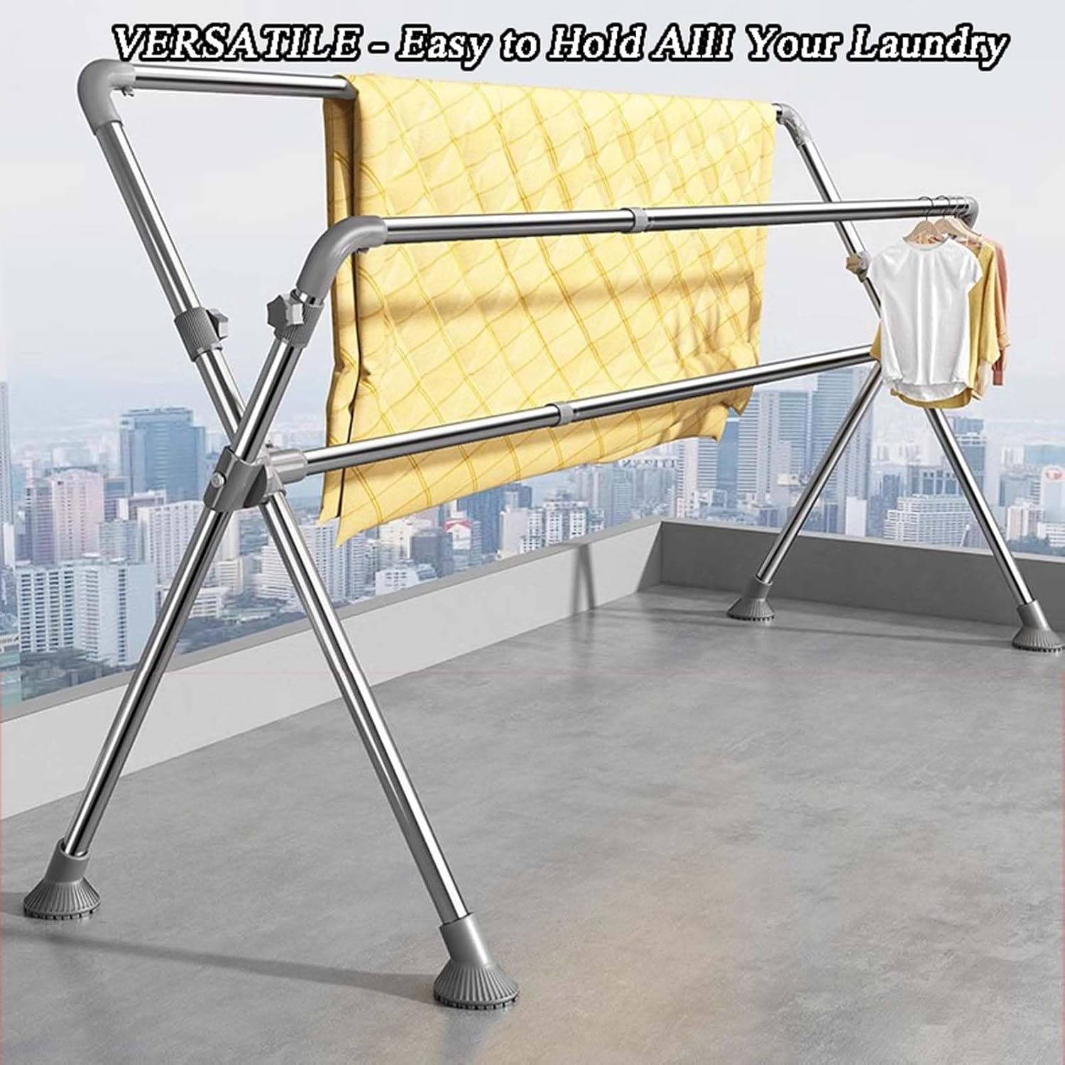 Clothes Rack Small Foldable, Clothes Rack Drying Indoor, Garment Rack Heavy Duty, Space Saving Hanger Rack, Adjustable Stainless Steel Garment Laundry Racks, for Clothes, Towels