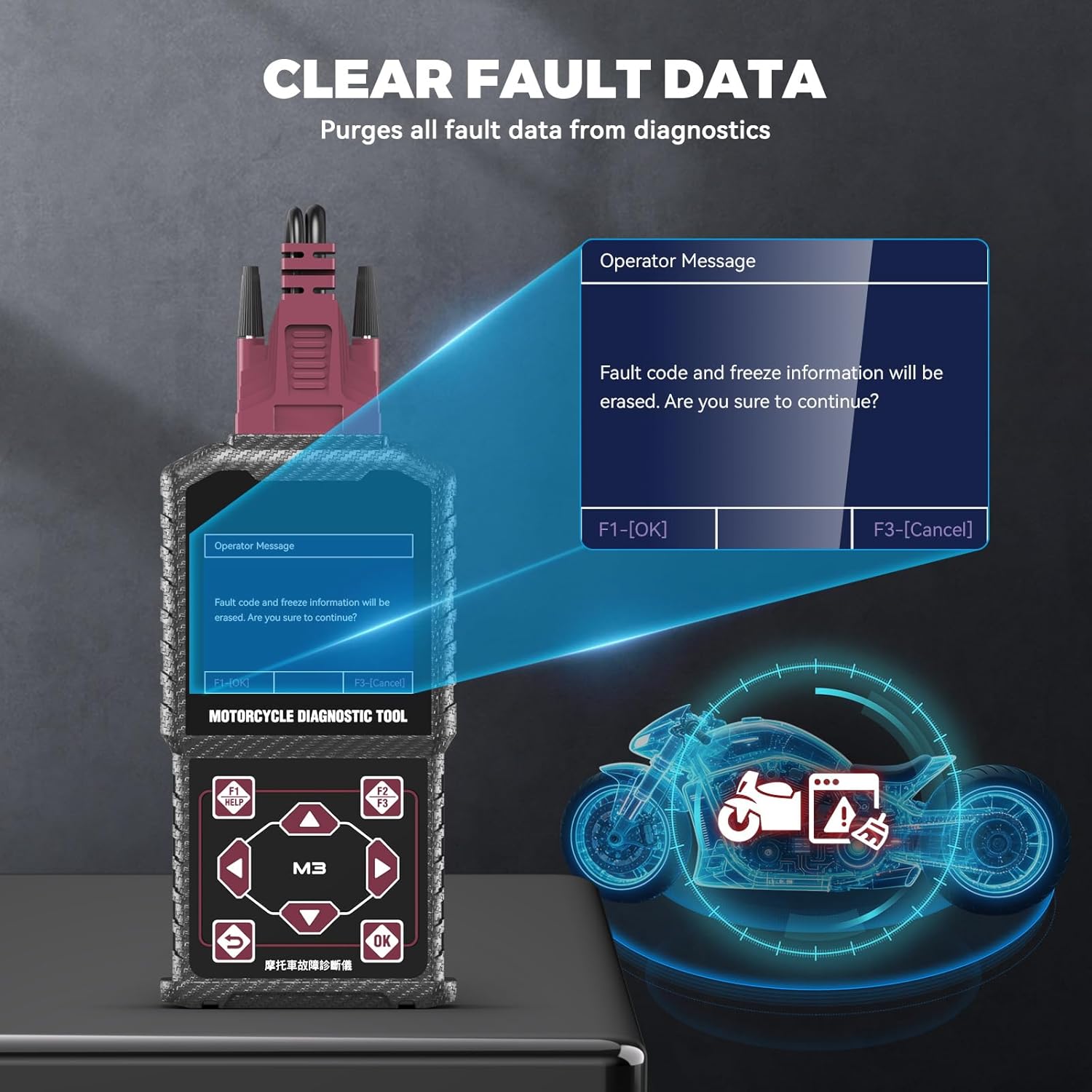 MR CARTOOL Motorcycle Diagnostic Tool OBD2 Motorcycle Fault Code Readers Scan Tool Motorcycle Code Reader Scaner Compatible with Yamaha 2/3/4P, Kawasaki 4-6P, Honda 4P, OBDII（Not Applicable to Bike）