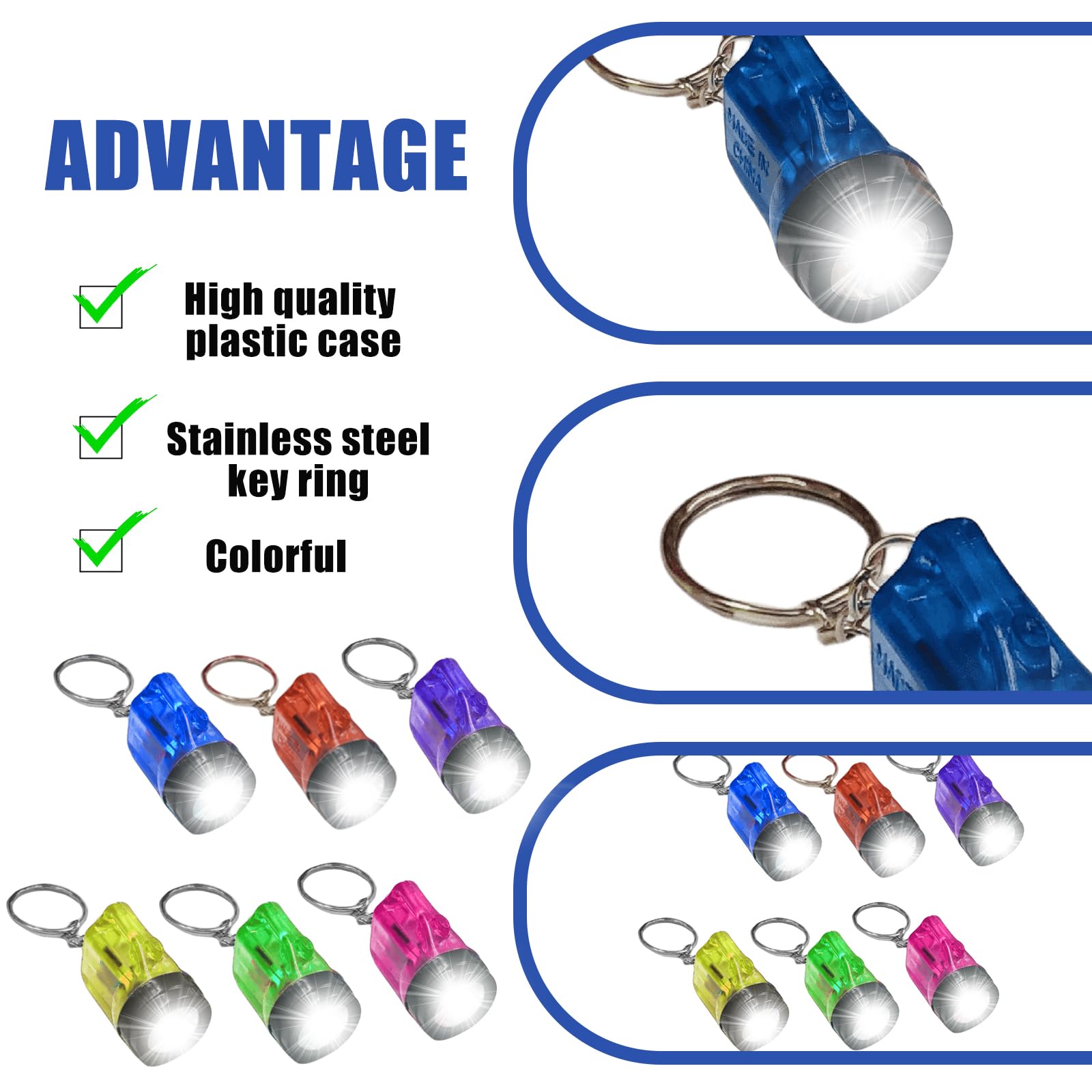 30 Portachiavi Con Mini Torcia LED 4 Cm - Assortiti 6 Colori - Regali Per Ospiti, Campeggio, Bambini, Attività Outdoor