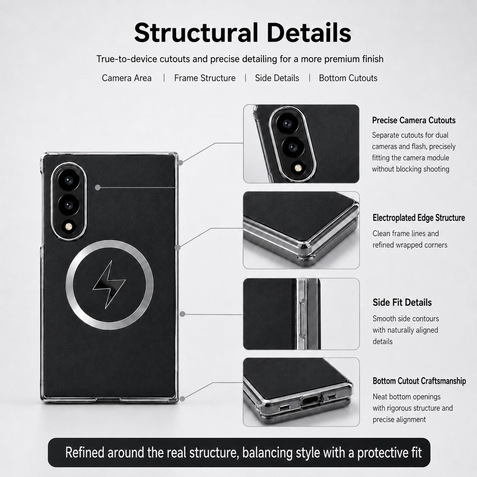 Magnetica Custodia per Samsung Galaxy Z Fold 8, Sottile e Leggera,Nero,Fold 8