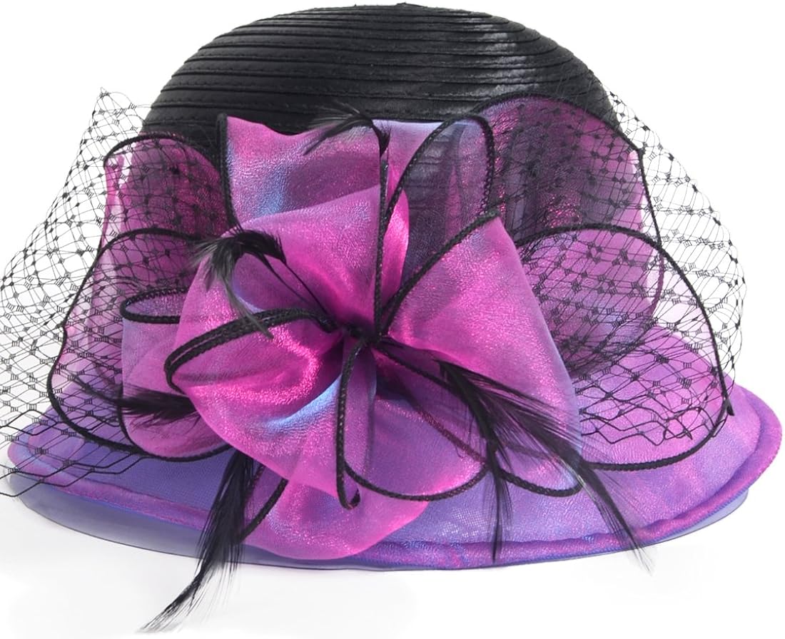 VECRY Lady Derby Dress Church Cloche Hat Bow Bucket Wedding Bowler Hats (Two-Tone-Blue) at  Women’s Clothing store