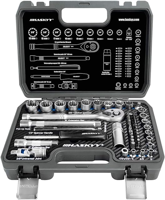 52pcs Multi-Tooth Inch TORX Gear Lock Profile XZN E-Profile Socket Set 12-Socket Hexagonal - Harley - Metric -1/4 & 3/8 - Nut Bits 4-19mm