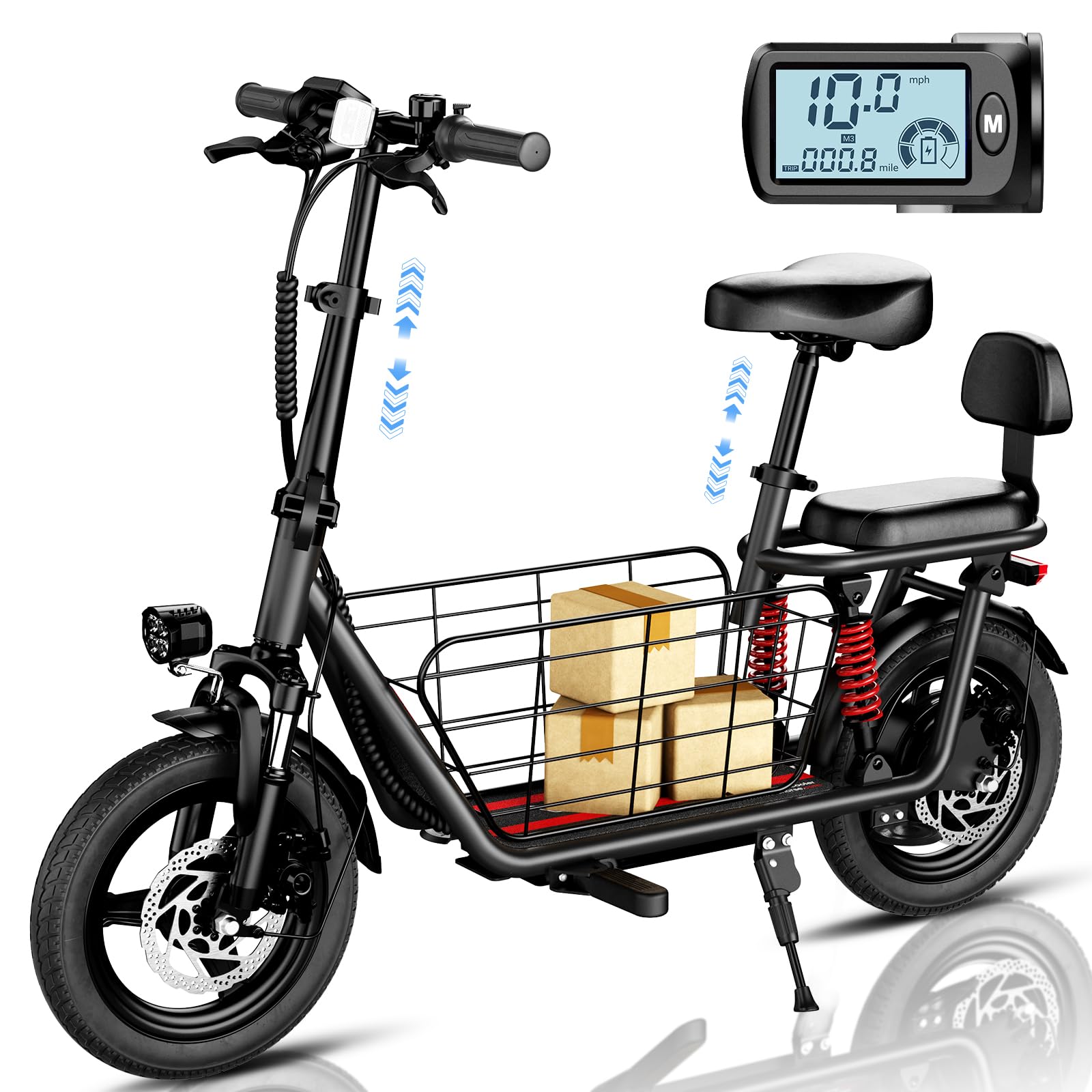 Adults Electric Scooter with Seat - 14” Tire, 500W Motor, 3 Speed Modes, Cruise Control, Dual Suspension, 25 Mile Range, 20MPH, Adjustable E-Scooter for Teens with Basket