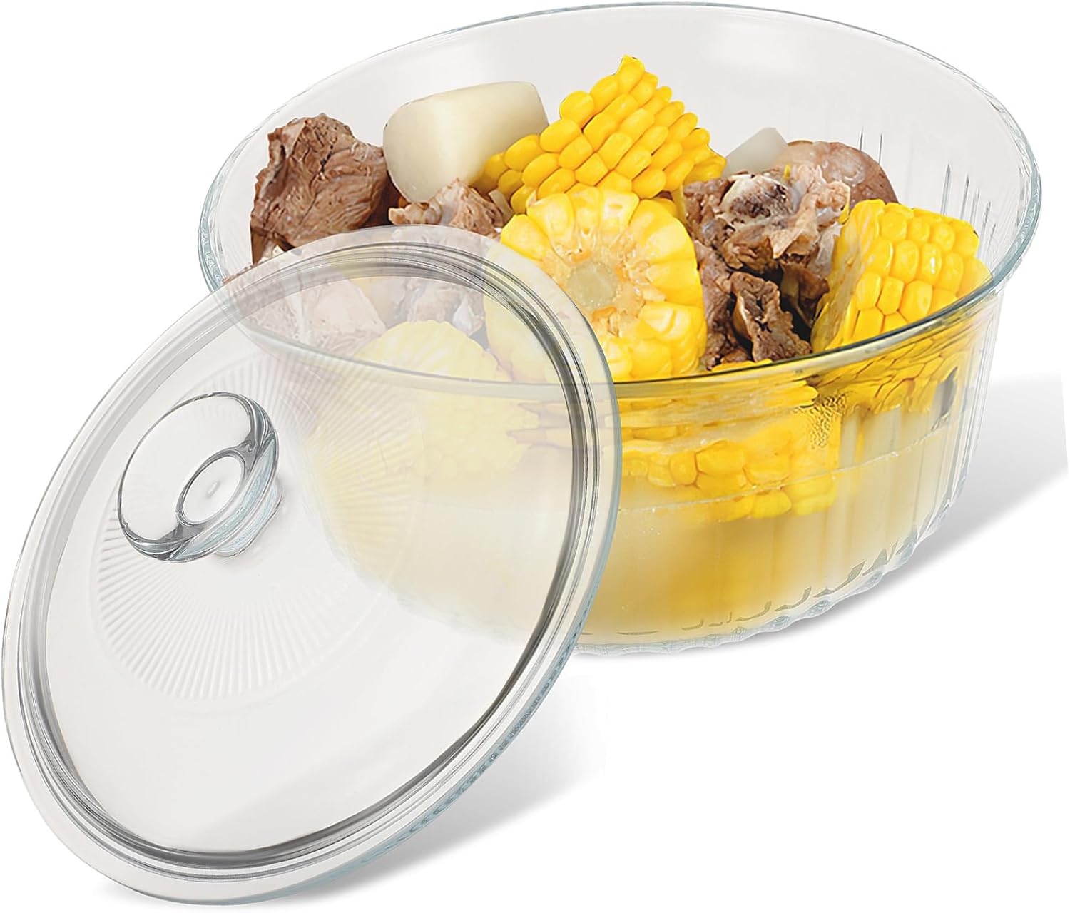 Round Glass Casserole Dish with Lid Oven Safe Bakeware Set Borosilicate Glass Cooking Pot for Even Heating and Easy Cleaning for Stove and Oven Use