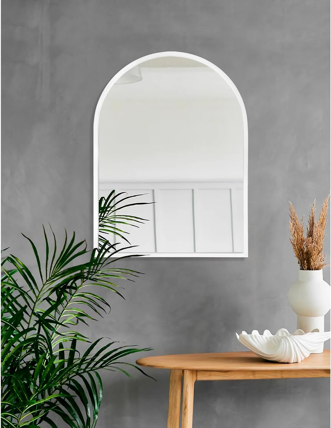 Arch Wall Mirror 20"x16" Large White Bathroom Mirror Metal Frame Mirrors for Wall, Decoration Vanity Bedroom Entryway Living Room Room Home Decor
