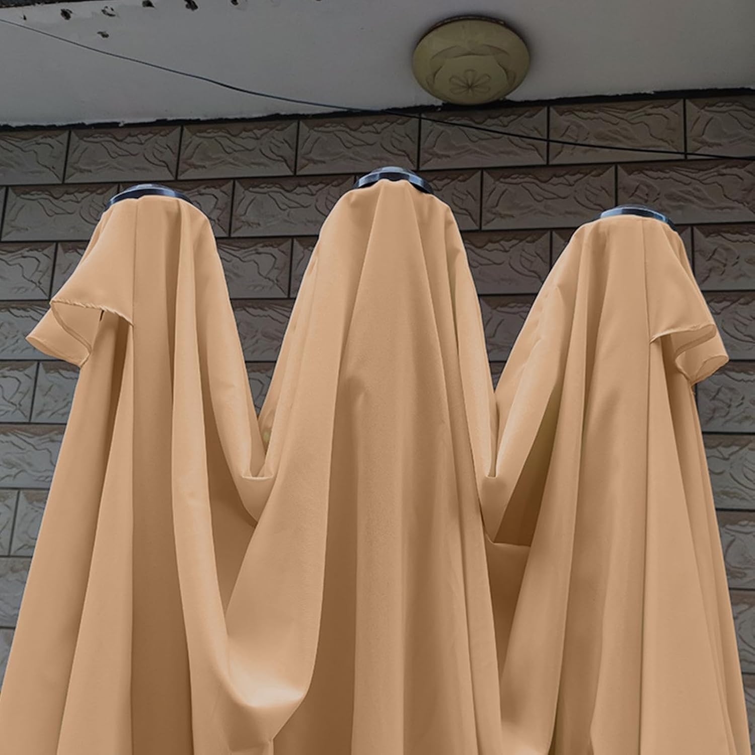 Replacement Cloth for Three Heads Umbrella,Patio Umbrella Canopy Cover Patio Umbrella Fabric Replacement Sunscreen Garden Parasol Fabric for Outdoor(Replace Khaki Umbrella Cloth-Khaki)