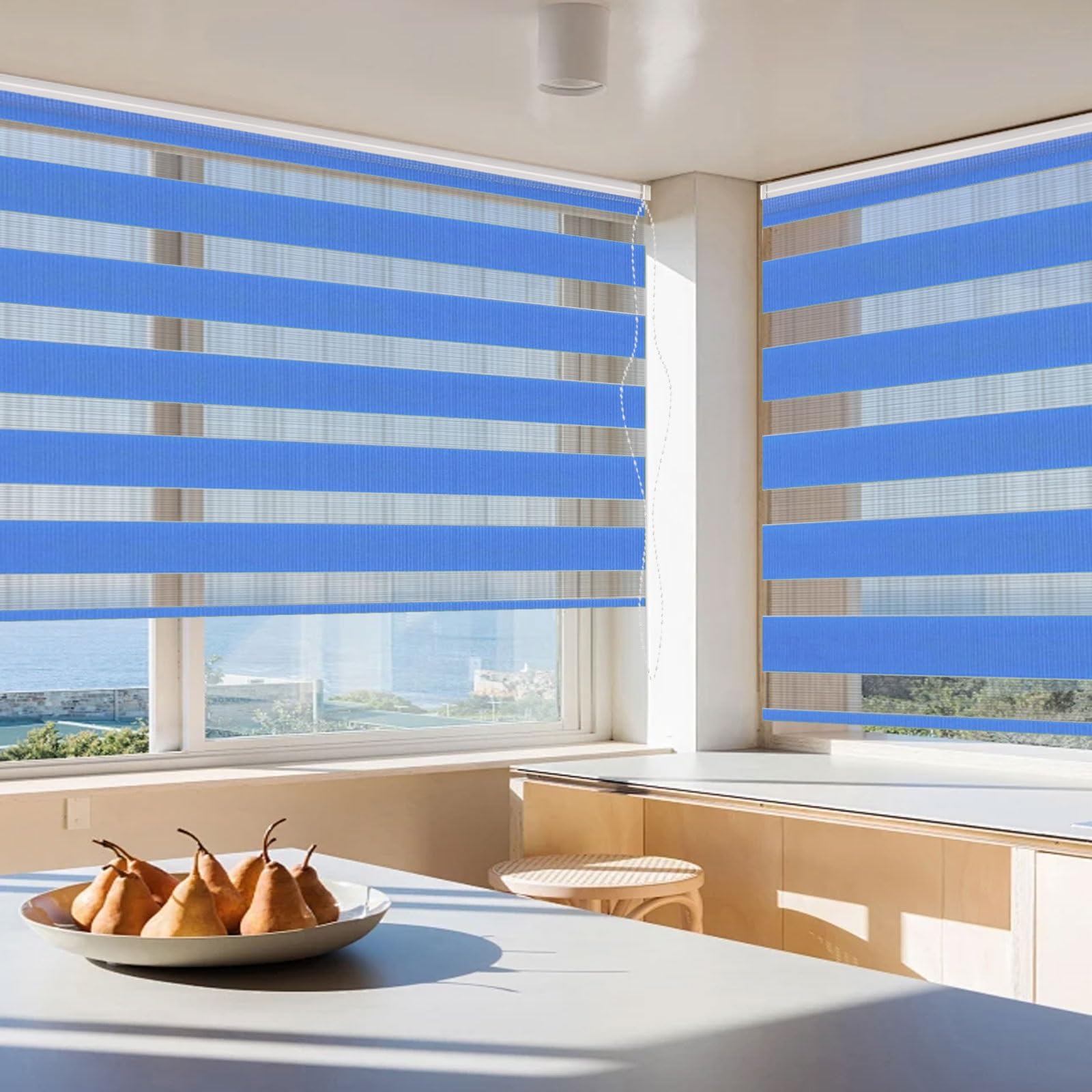 Doppelrollo Klemmfix Verdunkelung 65 x 260 cm Verdunkelung Sonnenschutz Sonnenschutz Klemmrollo Inkl. Montagematerial für Wohnzimmer Küche Büro, Blau