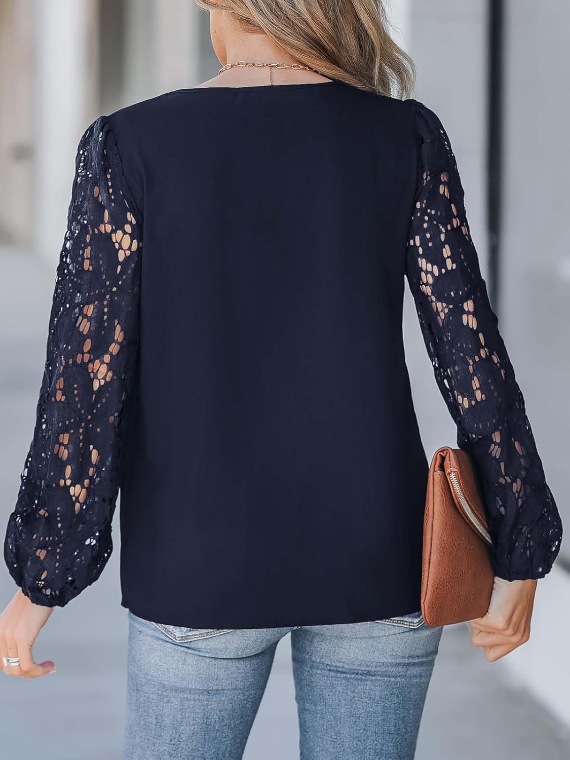 CUPSHE Women Lace Elegant Blouse Long Sleeve Eyelet V Neck Dressy Party Floral Tops Scalloped V Neck - Image 2