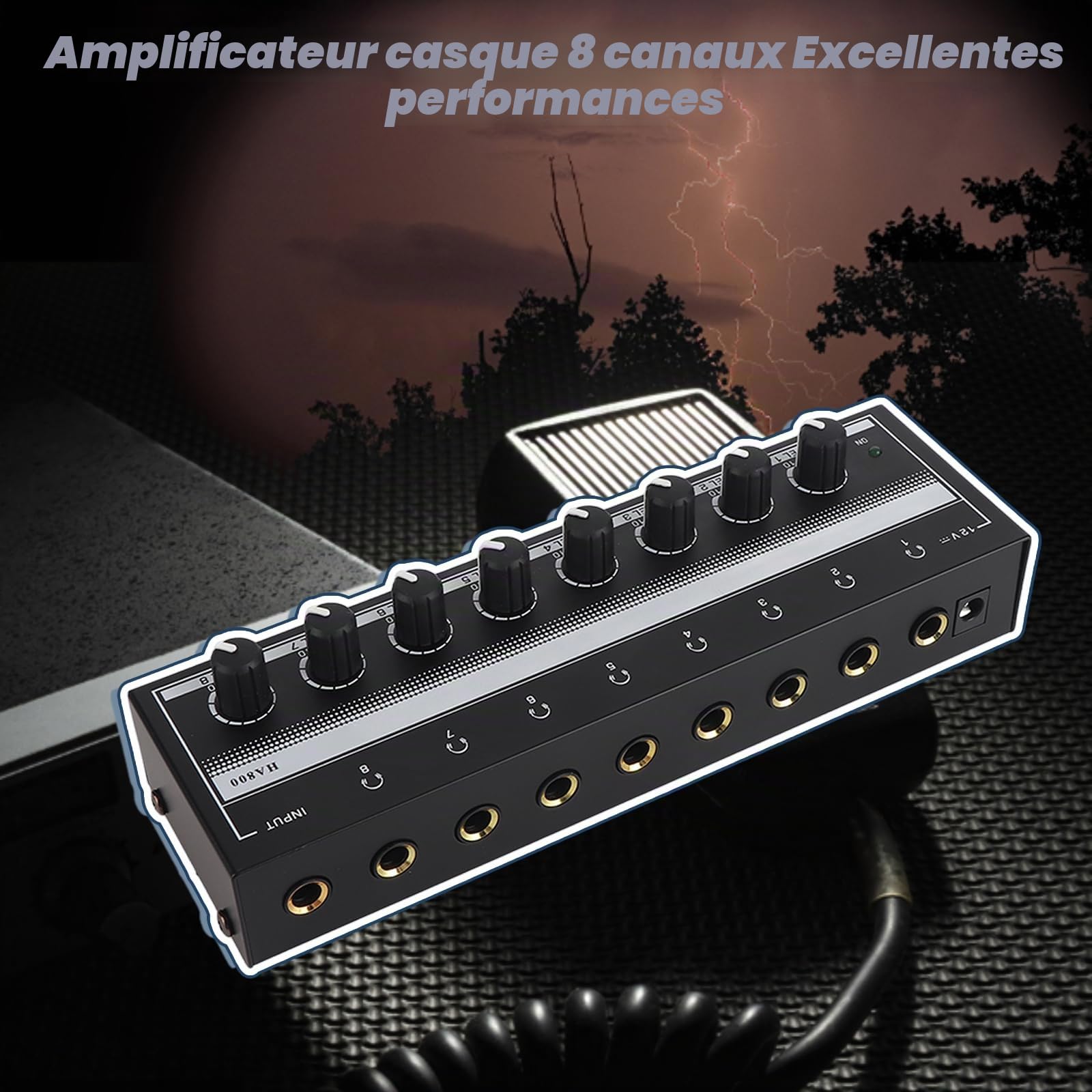 Amplificateur de Casque 8 Canaux, Amplificateur Stéréo Portable en Métal Mini Amplificateur de Casque pour Studio et Scène 100 à 240 V