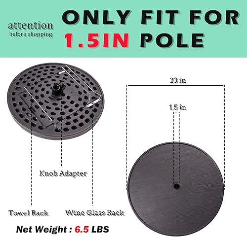 Miniatura 2 de Sundale Outdoor Mesa de sombrilla ajustable, bandeja redonda portátil de 23 pulgadas para sombrilla de 1.5 pies, contiene accesorios para colgar