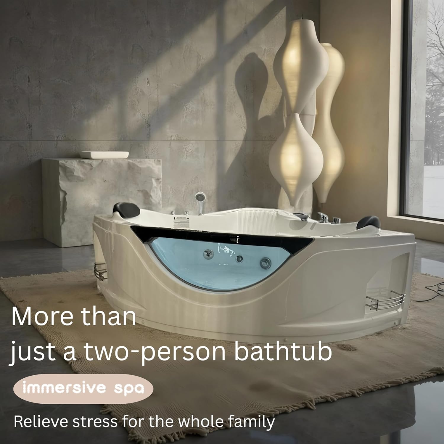 Corner Whirlpool Tub, 59"x59" Jetted Bathtub with 6 Hydro Jets & Chromatherapy, UL/UPC Certified, 110V Home Spa Tub,Milk White