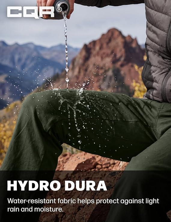 CQR Men's Active Flex Tactical Pants, Water Resistant Lightweight Stretch Cargo Work Hiking Pants