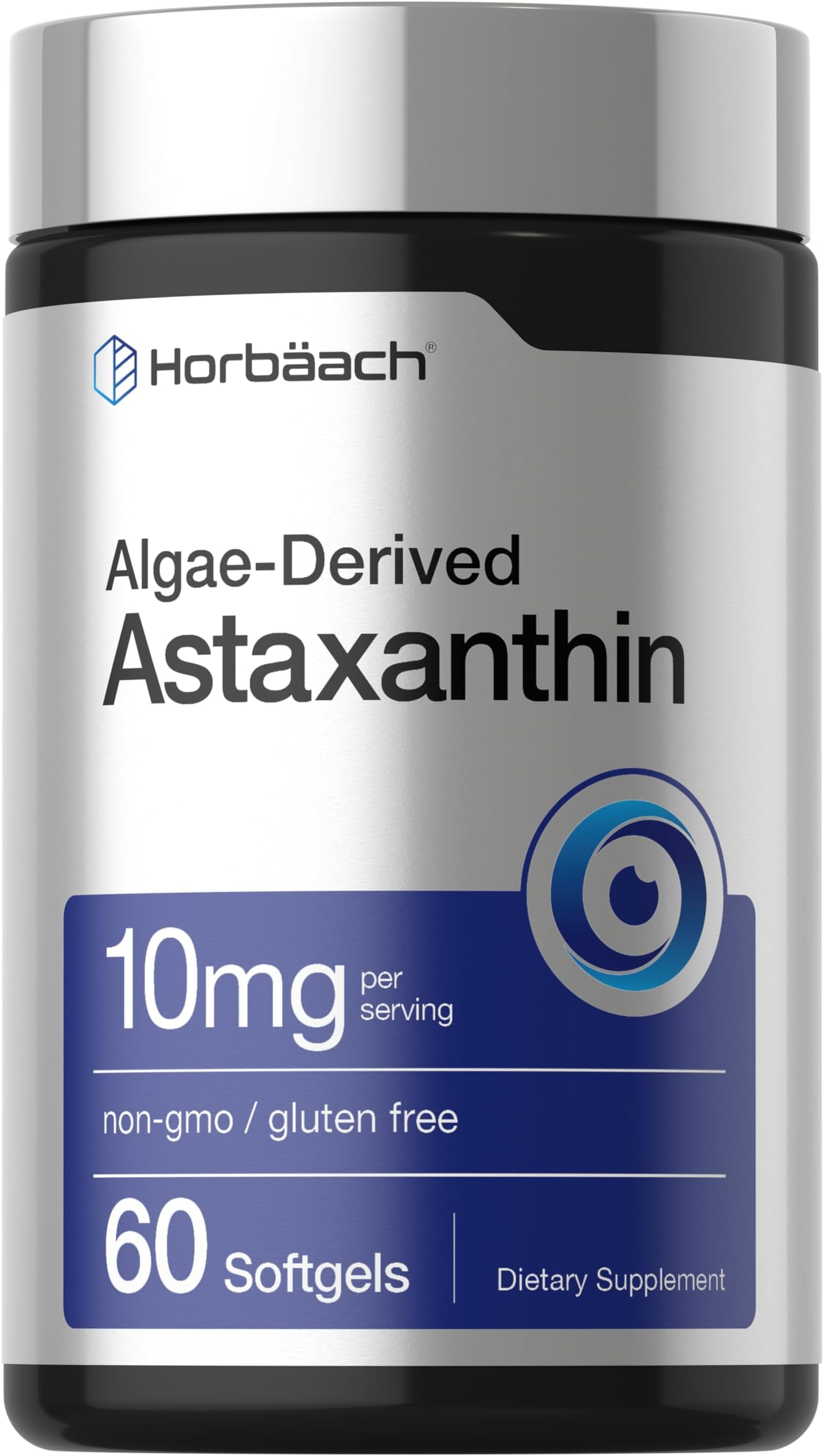 Horbäach Astaxanthin 10mg | 60 Softgels | Algae Derived Formula | Non-GMO, Gluten Free Supplement