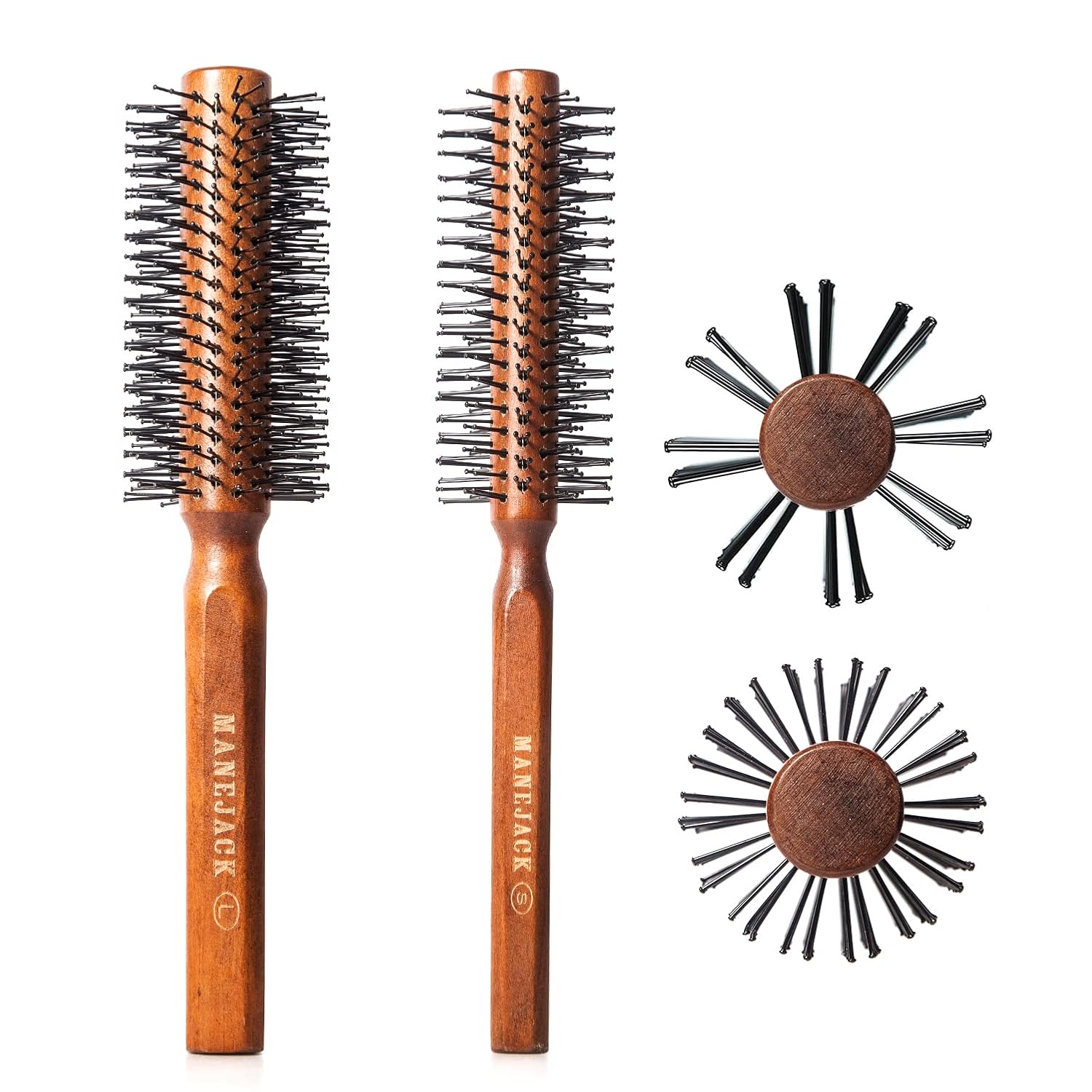 Men's Wooden Round Hair Brush Professional Quiff Roller Nylon Bristles Blow Dry
