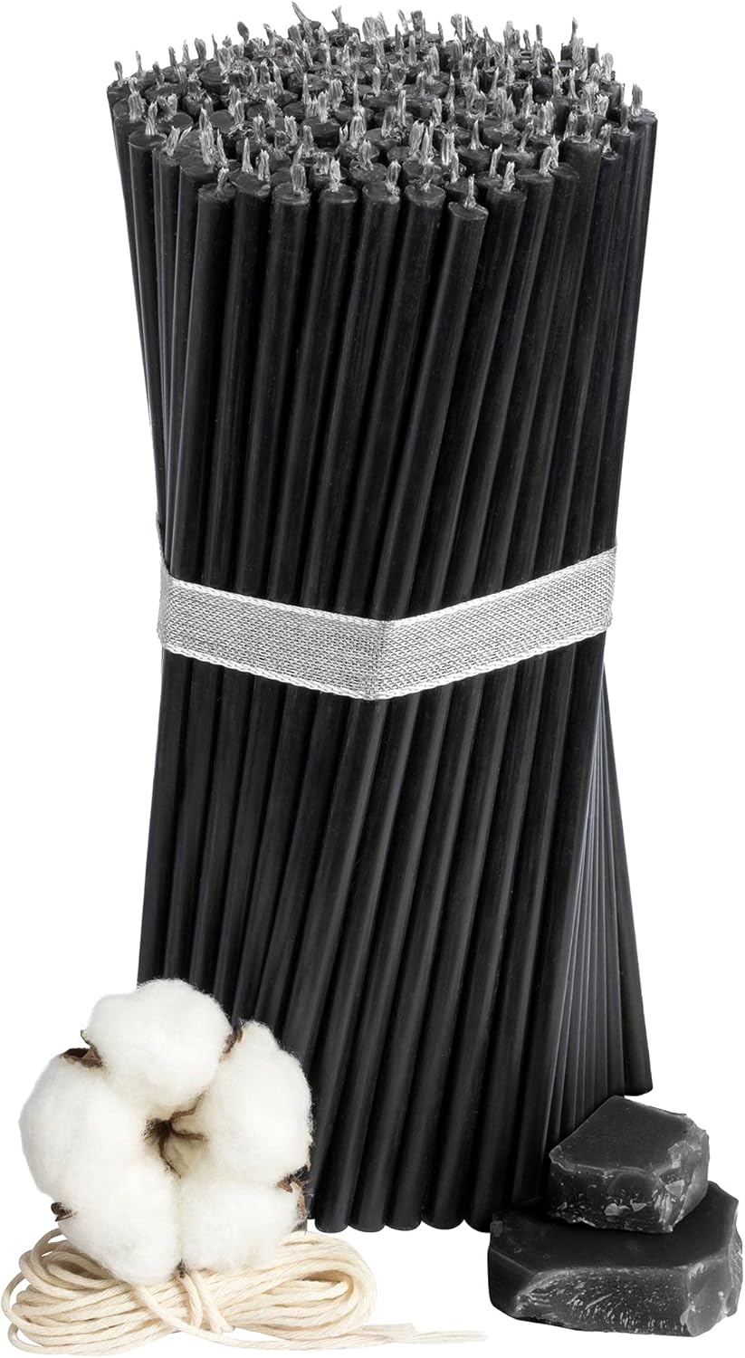 ecclesiastical Beeswax Candles - 150 pcs. I high Quality Black Ritual Candles L-8.10 in, Ø-0.26 in I 80 min Burning time in Black I Thin Candles drip- & Smoke-Free