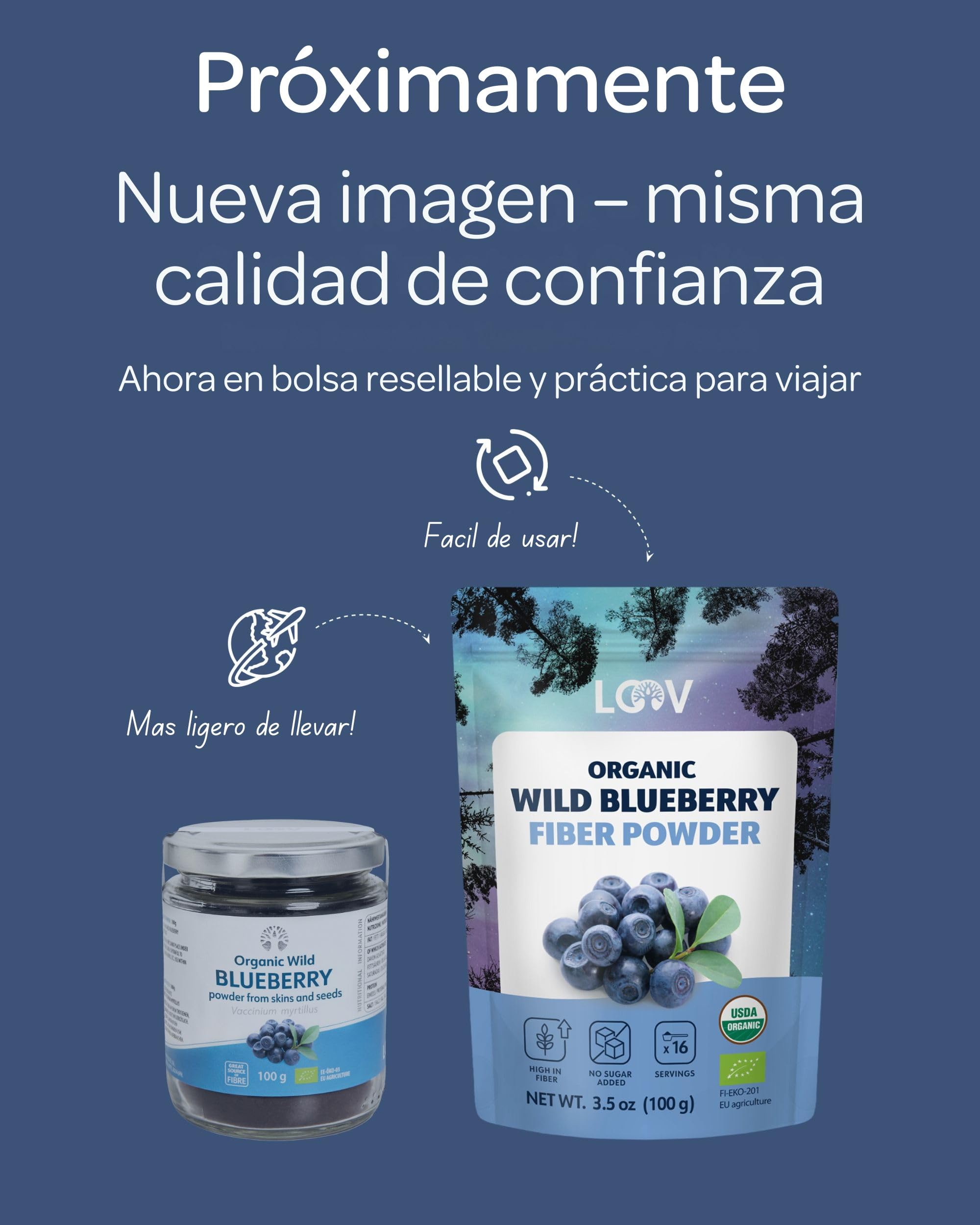 Polvo de Fibra de Arándano Silvestre LOOV – Elaborado a partir de pieles y semillas de arándano silvestre nórdico orgánico – Alto en fibra, fuente de proteína, sin azúcar añadido, 100 g