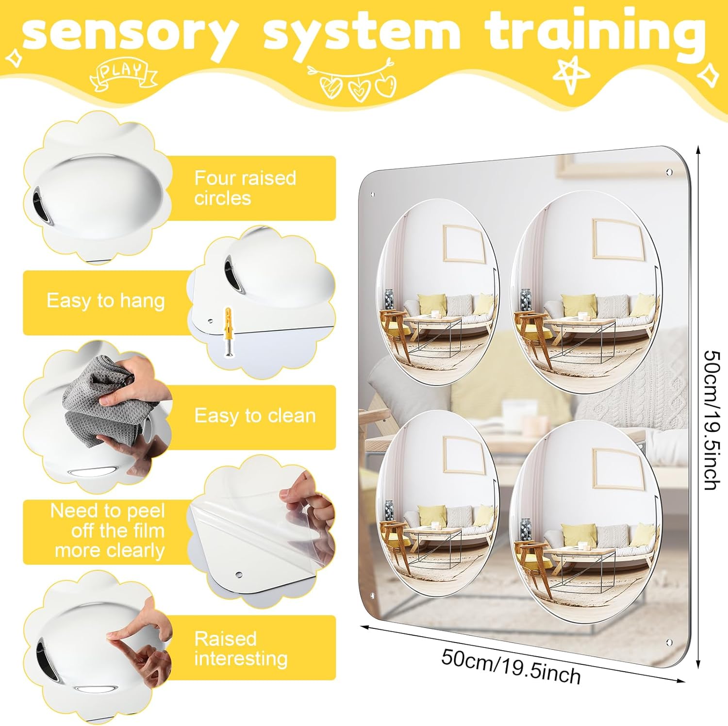 Yookeer 4 Bubbles Sensory Wall Mirror Funny Acrylic Mirror 20'' for Living Room Bedroom Home Decor Birthday