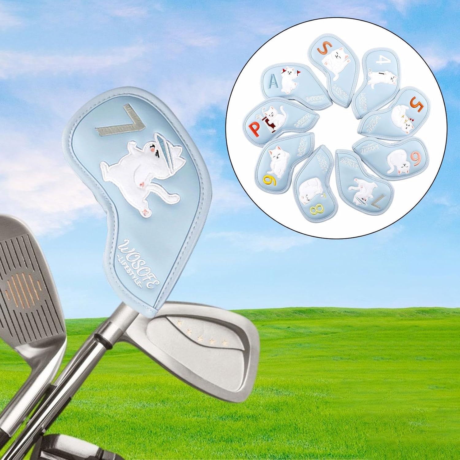 Generic 9 Pieces Golf Iron Covers Set Golf Club Head Covers Wear Resistant Protector Wrap Socks Gift Protector for Club Shaft