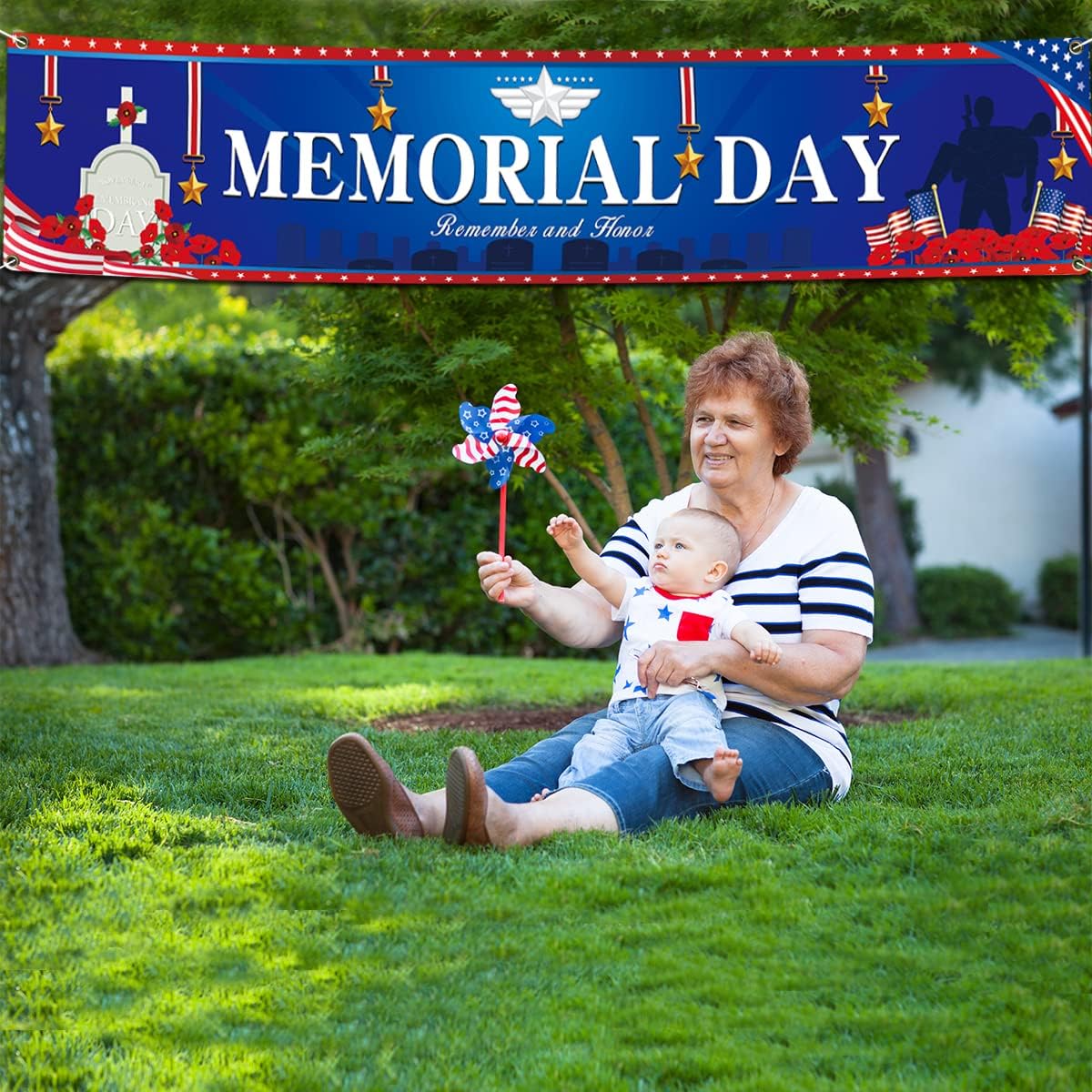 Veterans Day Decorations -Patriotic Banner Decorations Memorial Day Indoor and Outdoor Yard Banner for emember and Honor Decorations,Memorial Day Party Supplies image 5