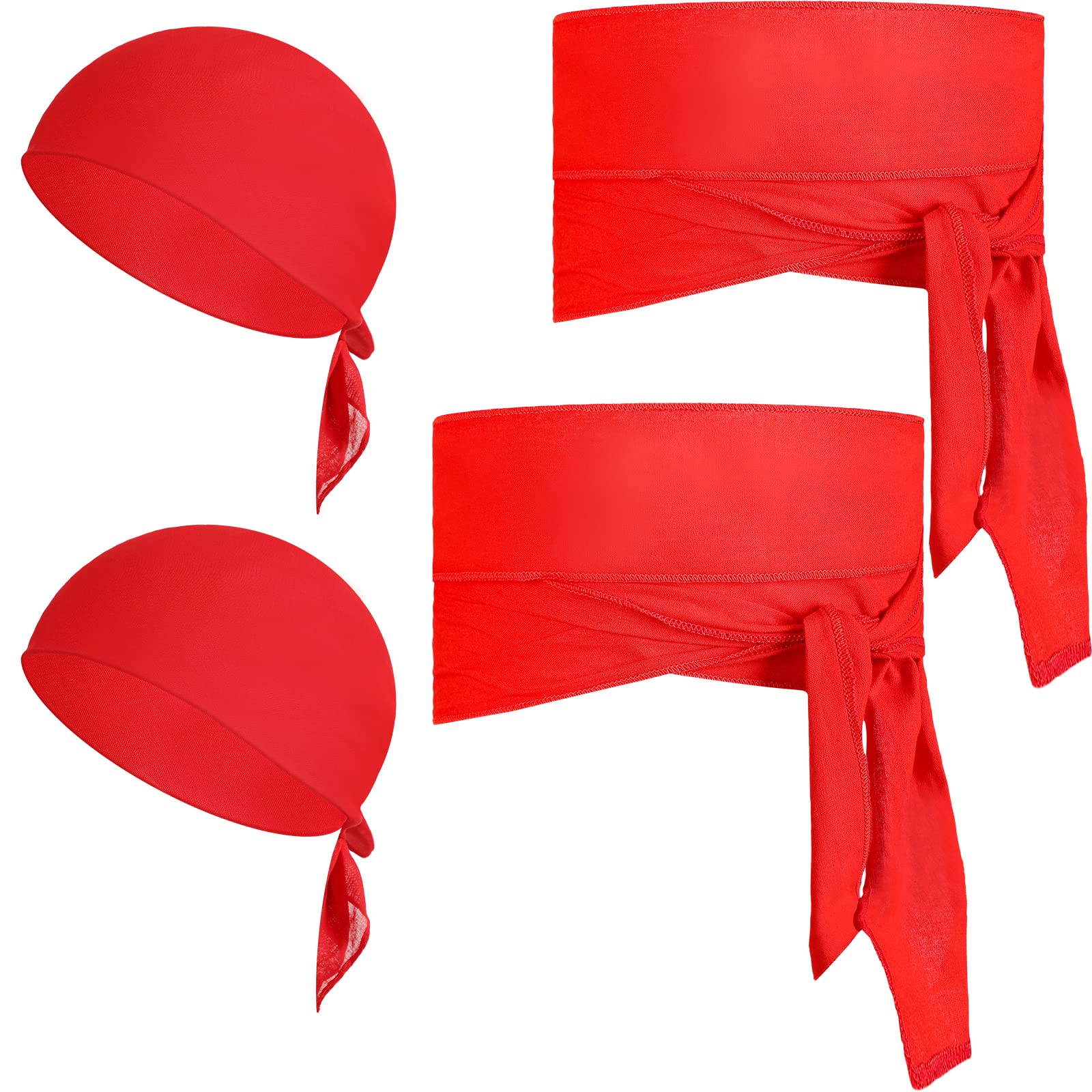 4 Pcs Pirate Accessories, Pirate Bandana and Sash Belt, Pirate Head Scarf Headband Party Favor Supply for Men Women Halloween