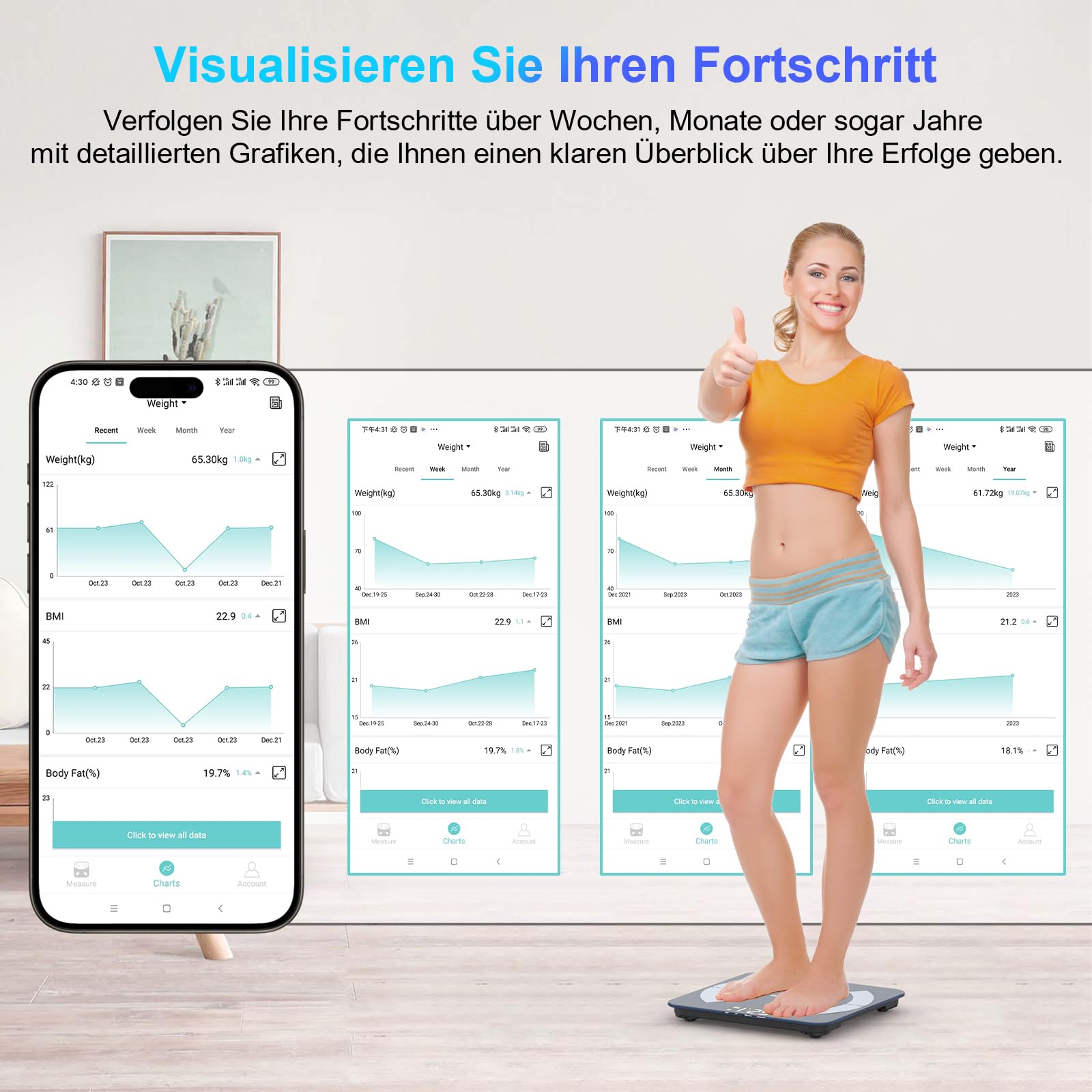 Körperfettwaage, Bluetooth Personenwaage mit App, Smart Digitale Waage für Körperfett, BMI, Gewicht, Muskelmasse, Wasser, Protein, Skelettmuskel, Knochengewicht, BMR, Schwarz
