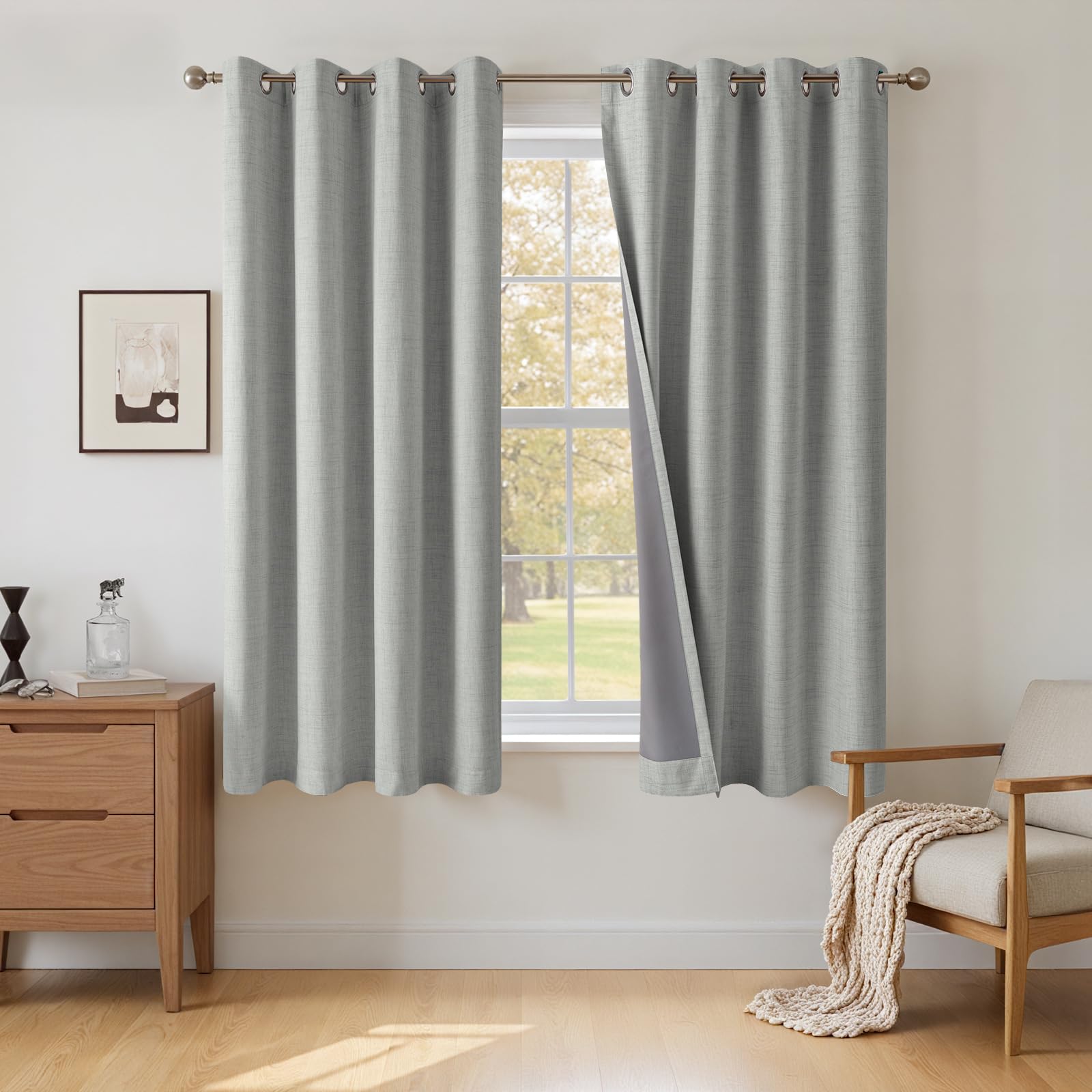 INOVADAY 100% Blackout Curtains 54 Inch Drop 2 Panels, Thermal Insulated Eyelet Curtains with Coating Back Layer for Bedroom & Living Room, 46" W x 54" L, Light Grey — image 1