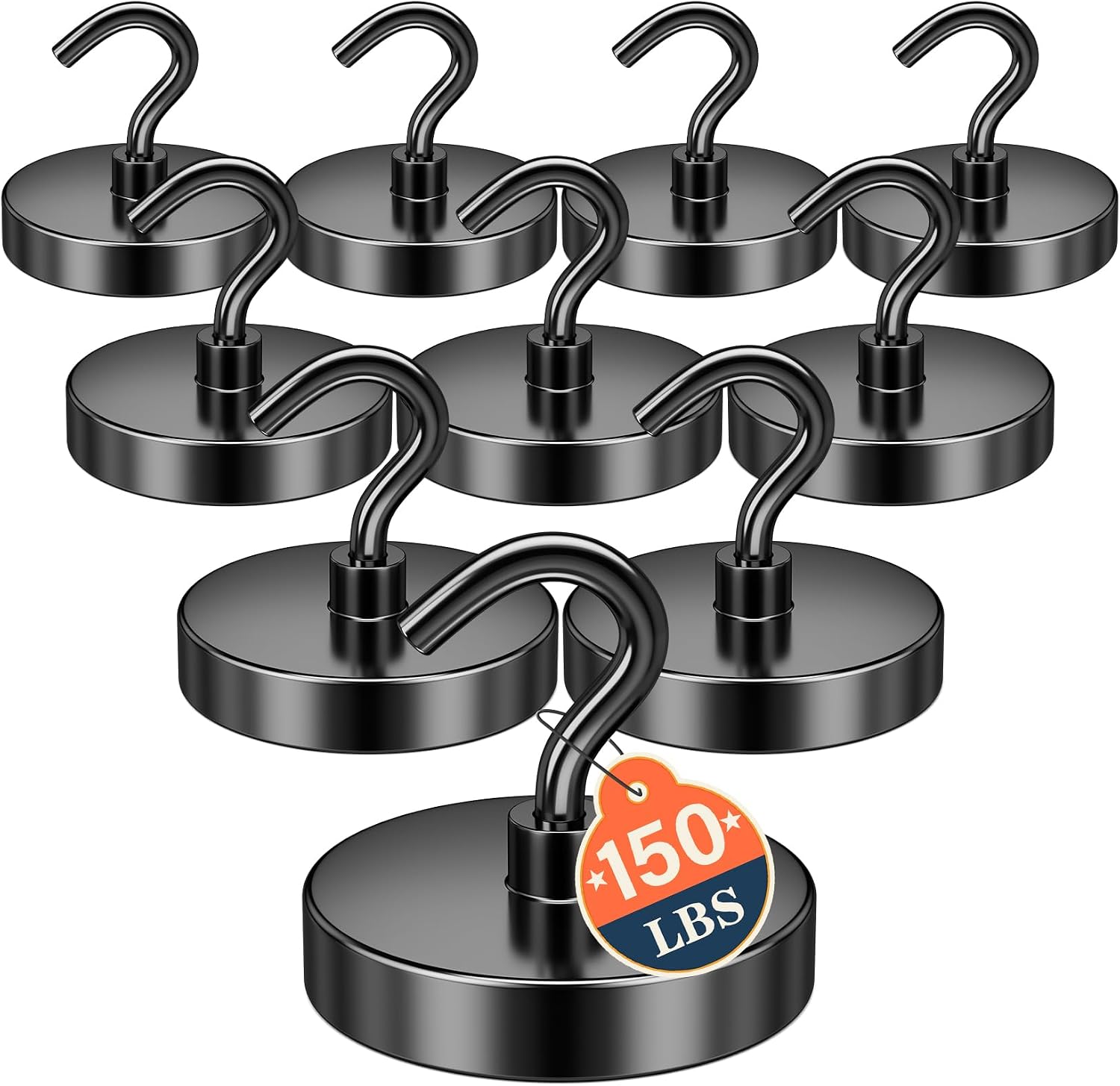 FINDMAG 10 Pack Black Magnet Hooks, 150LB+ Magnetic Hooks for Cruise Cabins
