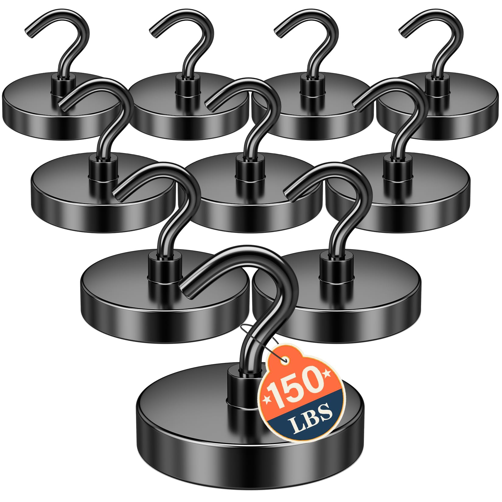 FINDMAG 10 Pack Black Magnet Hooks, 150LB+ Magnetic Hooks for Cruise Cabins