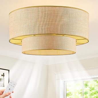 Boho Rattan Caged Fandelier Ceiling Fan with Light and Remote