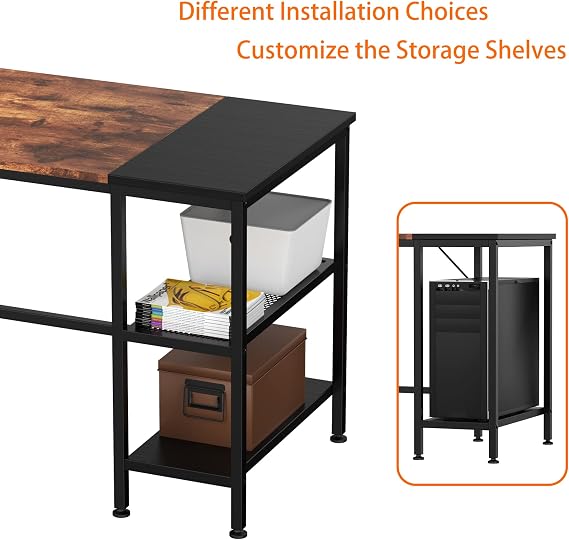 Computer Desk with Reversible Shelves, 120 cm Office Desk, Gaming Desk