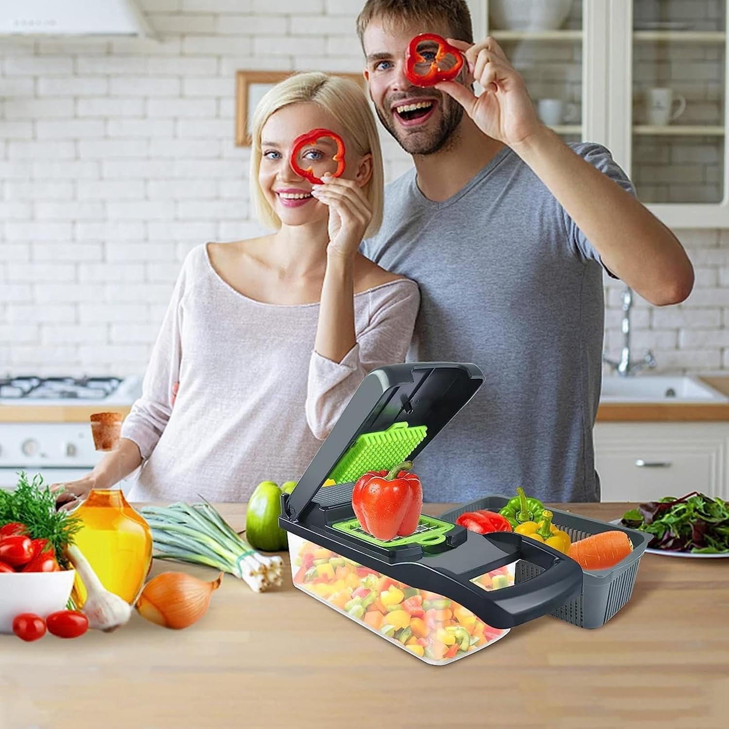 Multifunctional Vegetable Cutter, Mandoline Veg Chopper and Dicer, Manual Cheese Slicer, Easy Clean, Garlic, Carrot, Potato