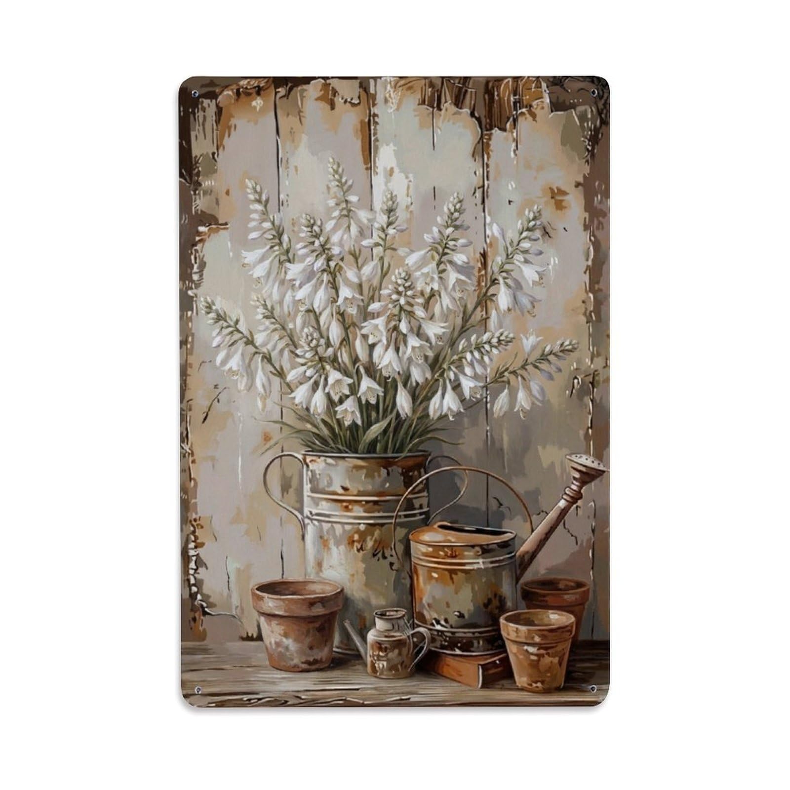 Vintage Flower Bunch Hosta Pastoral Aesthetics Metal Tin Sign