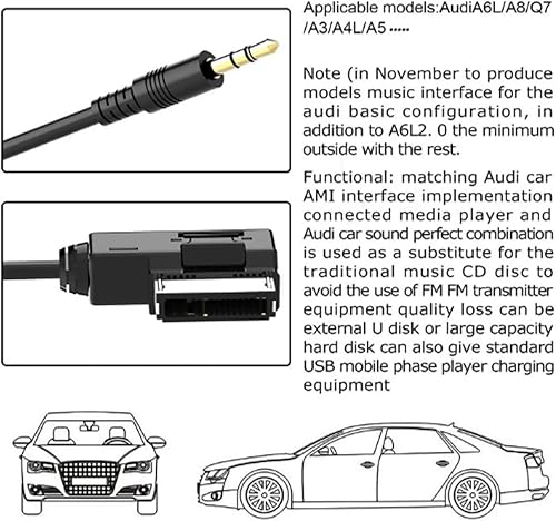 Miniatura 4 de Music Interface AMI MMI AUX 0.138 in Jack Aux-in MP3 Cable adaptador para Audi A3A4A5A6A8Q5Q7R8TT,VW Jetta GTI GLI Jetta Passat Cc Tiguan Touareg